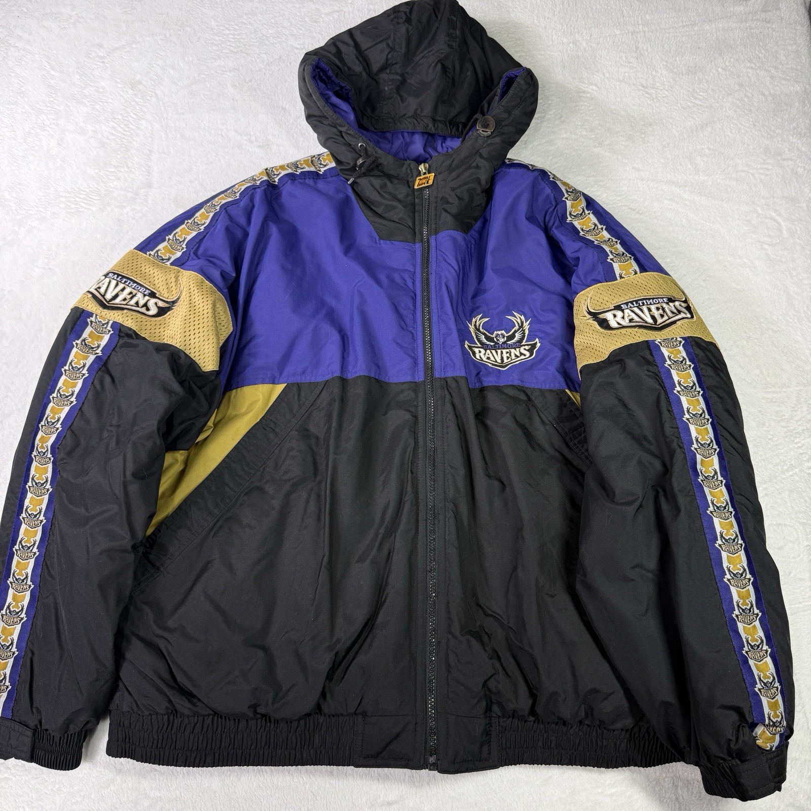 Vintage Baltimore Ravens Jacket Men’s 2XL Purple 90s Game Day NFL Coat Hooded