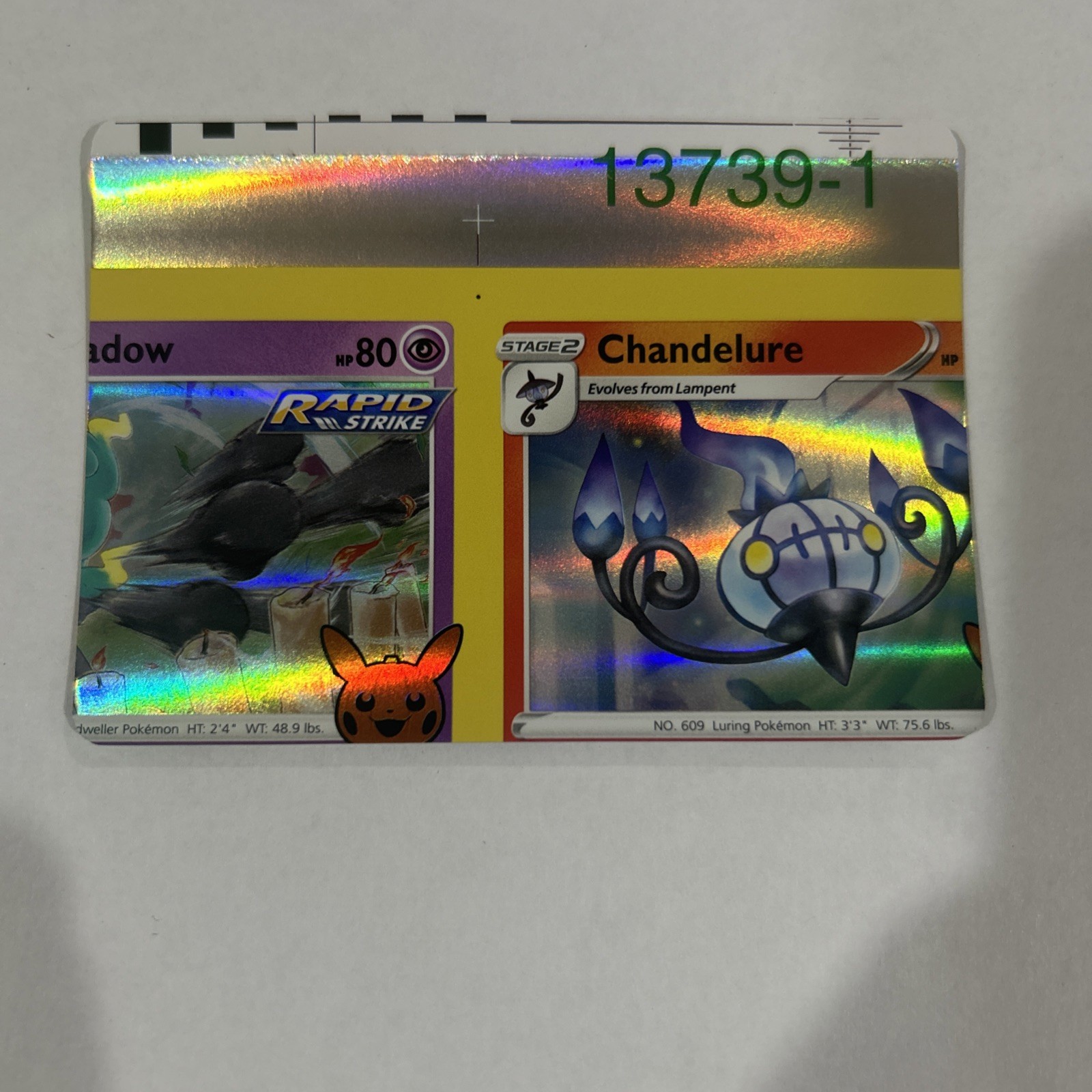Pokemon Error Chandelure Holo Trick Or Trade Set NFC (non Factory Cut) - K189 Pokemon Error Chandelure Holo Trick Or Trade Set NFC (non Factory Cut) - K189