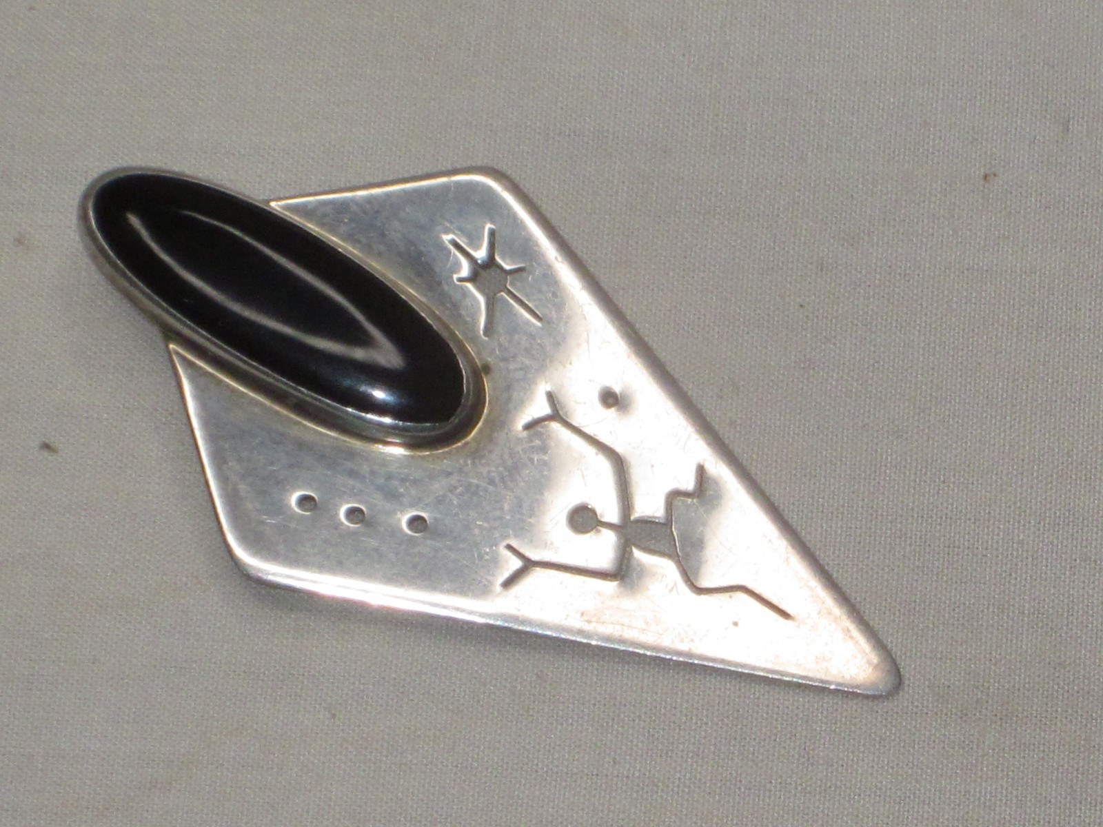 vintage sterling silver brooch Native American signed Pioffet ? figure onyx pin vintage sterling silver brooch Native American signed Pioffet ? figure onyx pin