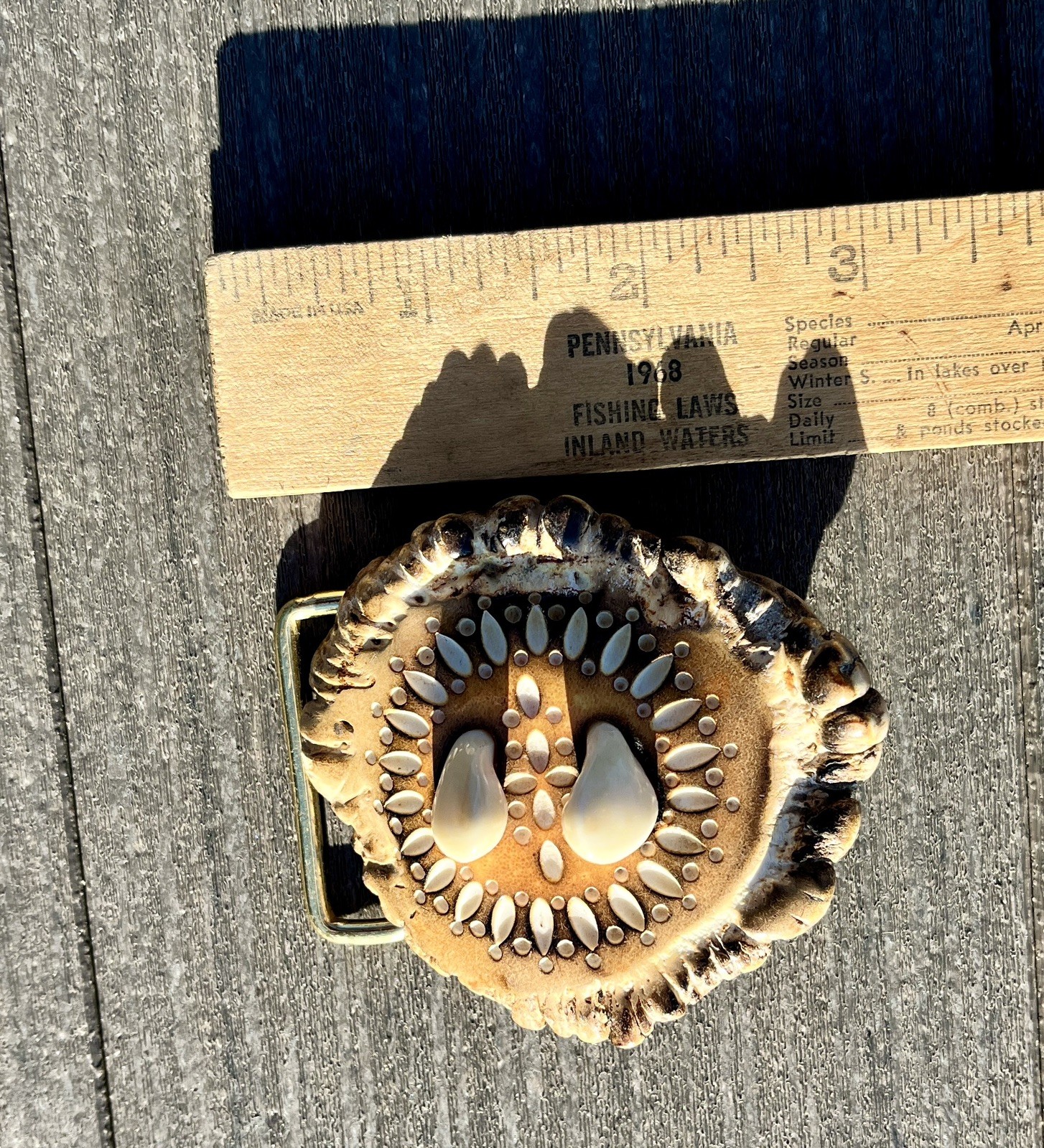 Vintage handmade Belt Buckle made from Elk Antler Burr & 2 Elk Tooth Trophy Vintage handmade Belt Buckle made from Elk Antler Burr & 2 Elk Tooth Trophy