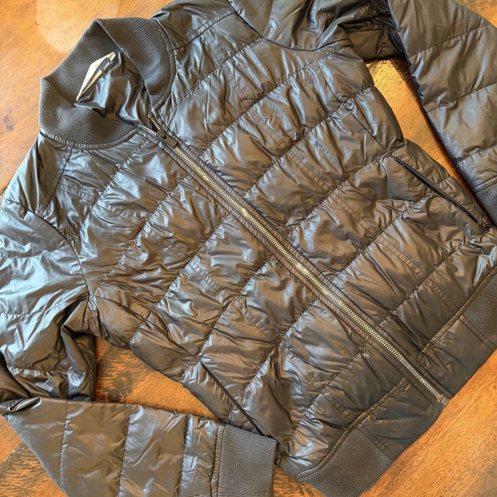 Athleta Jacket Womens Small Black Goose Down Dobby Full Zip Puffer