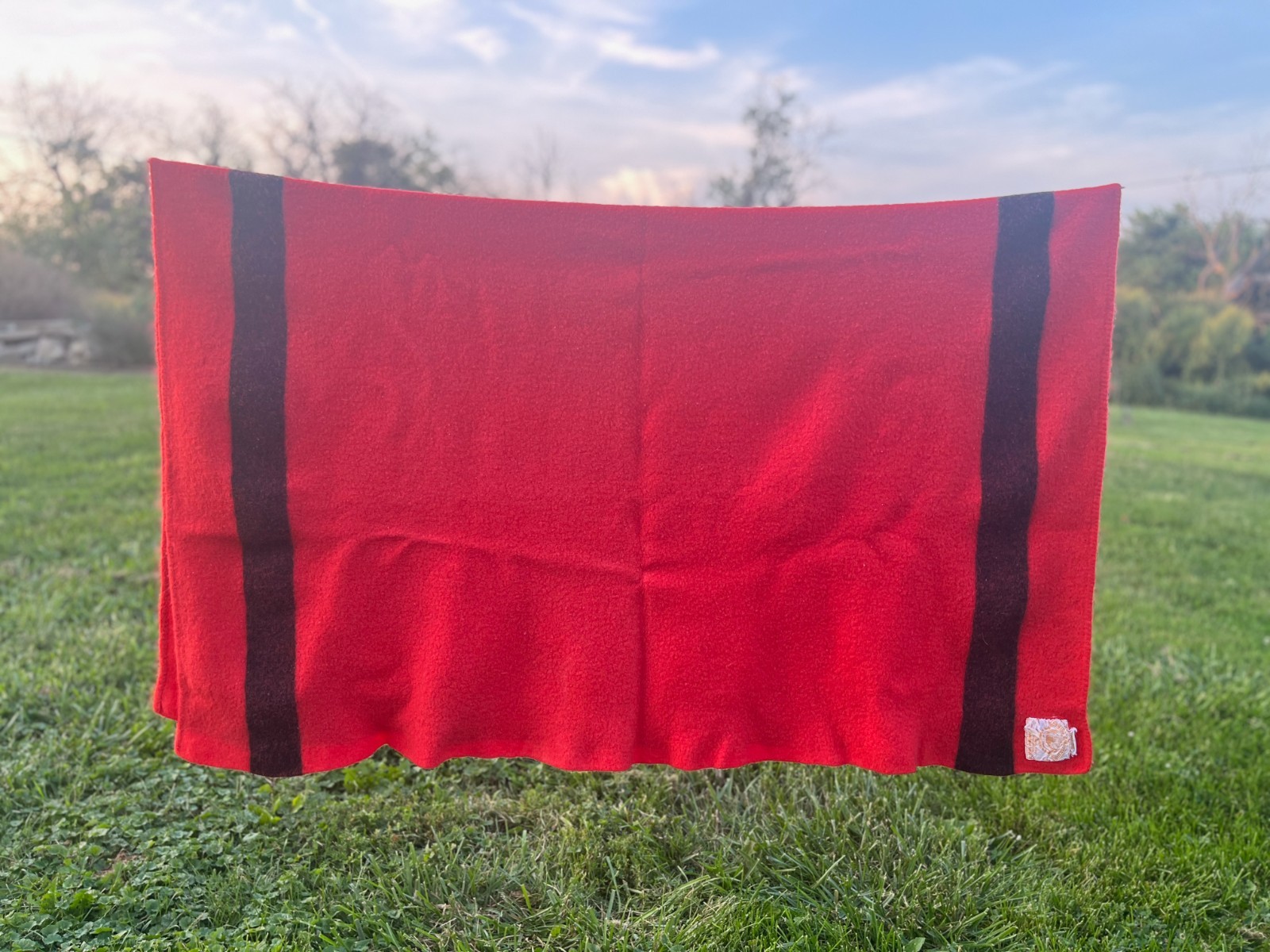 Vintage Early's of Witney Witnedown Wool Blanket Red Black Stripe England 66x54