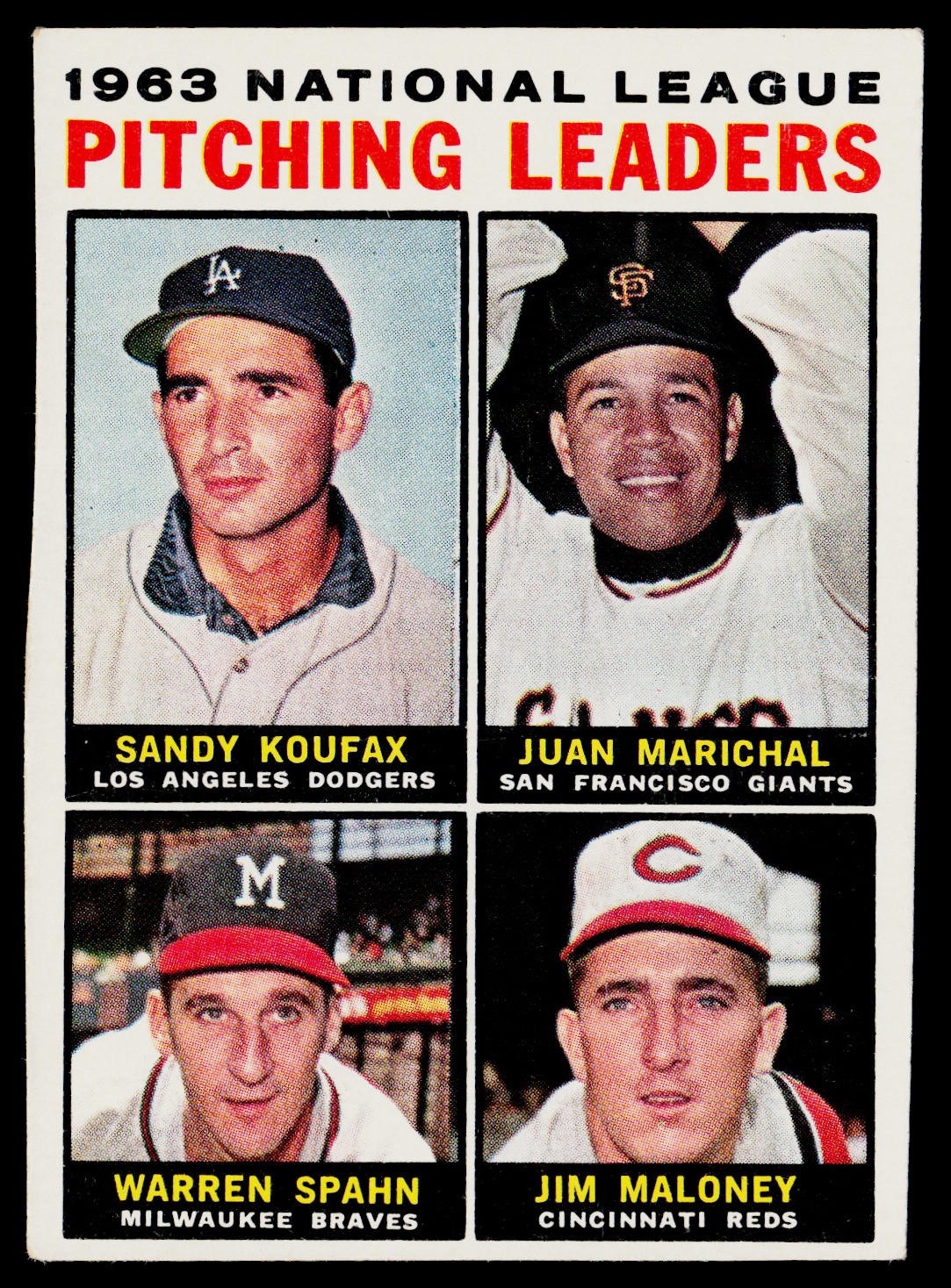 1963 National League Pitching Leaders (Koufax / Marichal / Spahn) 1964 Topps #3 1963 National League Pitching Leaders (Koufax / Marichal / Spahn) 1964 Topps #3