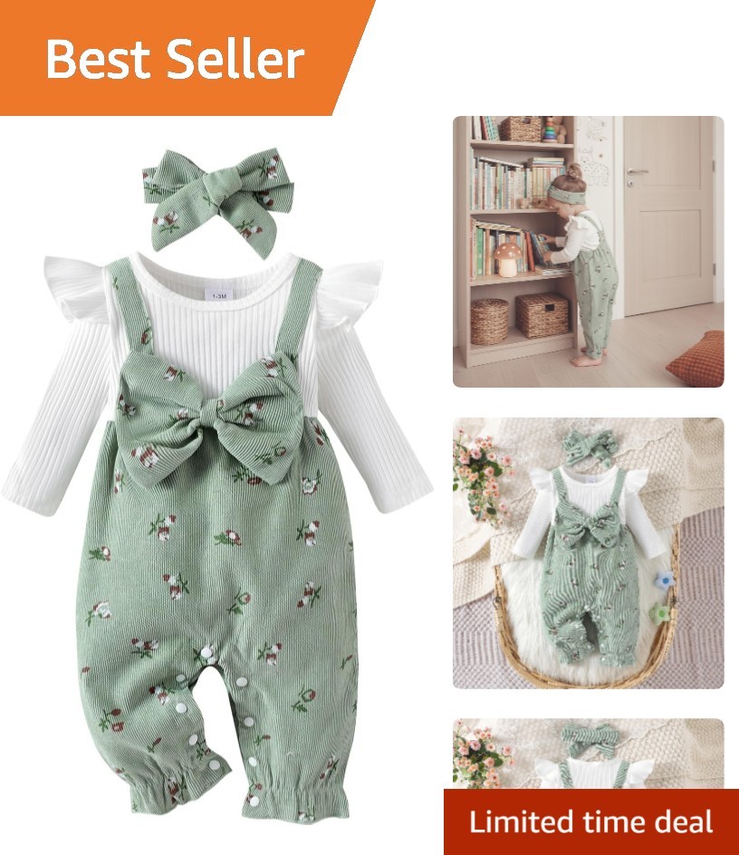 Adorable Floral Two-Piece Jumpsuit for Newborn Baby Girls - Long Sleeve Comfort