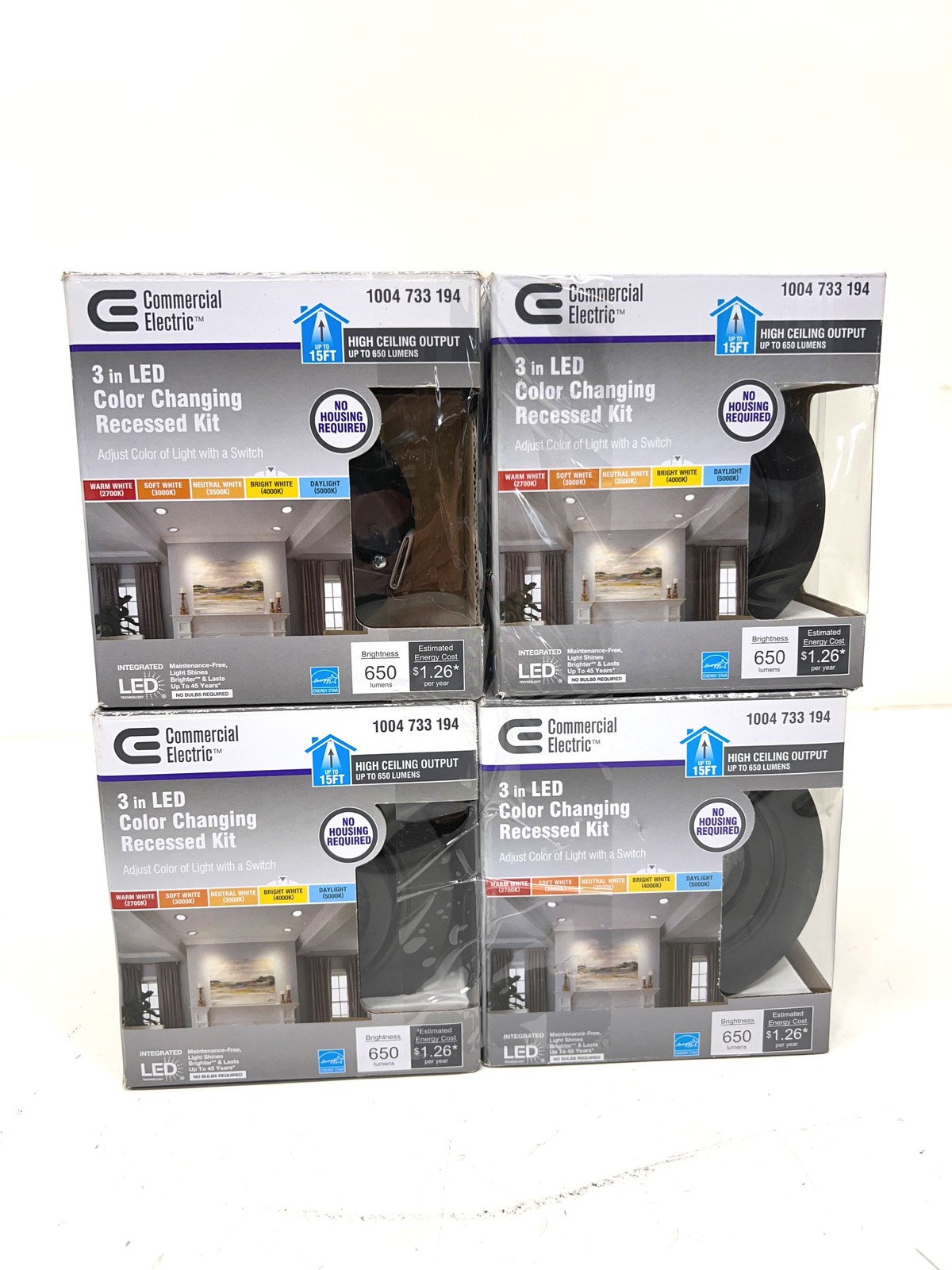 LOT OF 4 Commercial Electric 3 in. LED Color Changing Recessed Kit Dark Bronze