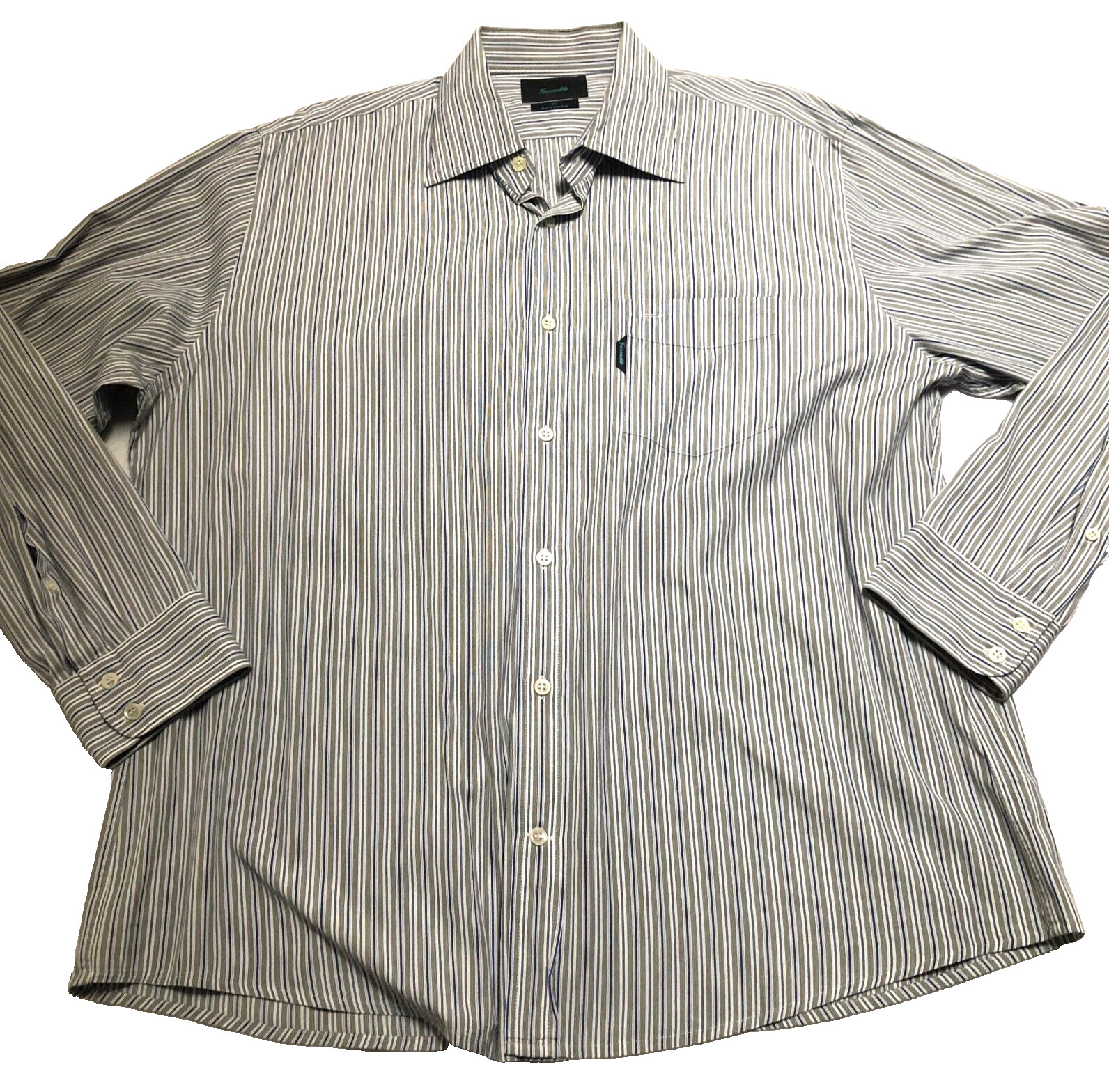 VTG Faconnable Mens Shirt Sz XL Gray Blue Micro Stripe Boxy ButtonUp Hong Kong