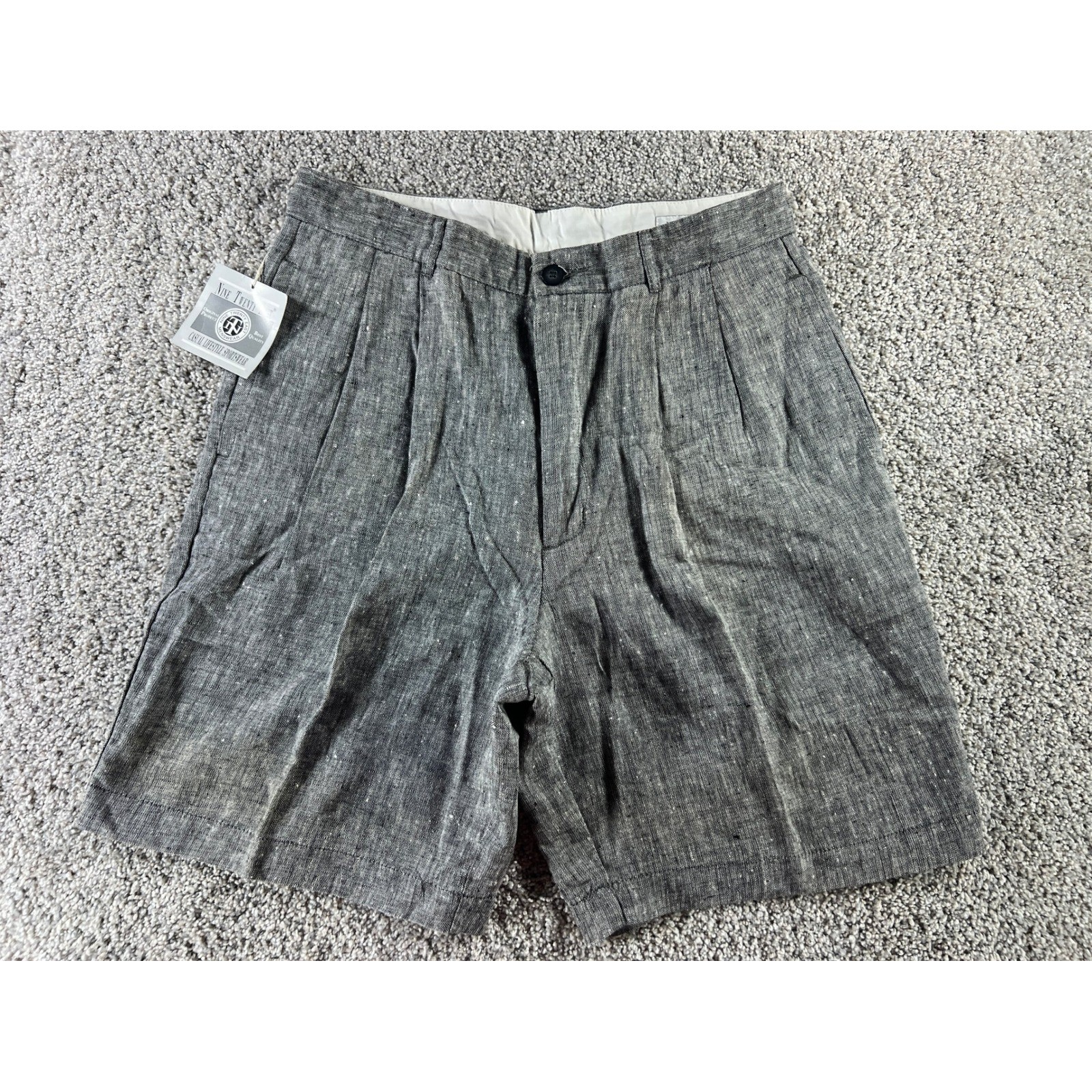 Vintage Nine Twenty East Mens Grey 100% Linen Pleated Shorts Size 34 NWT