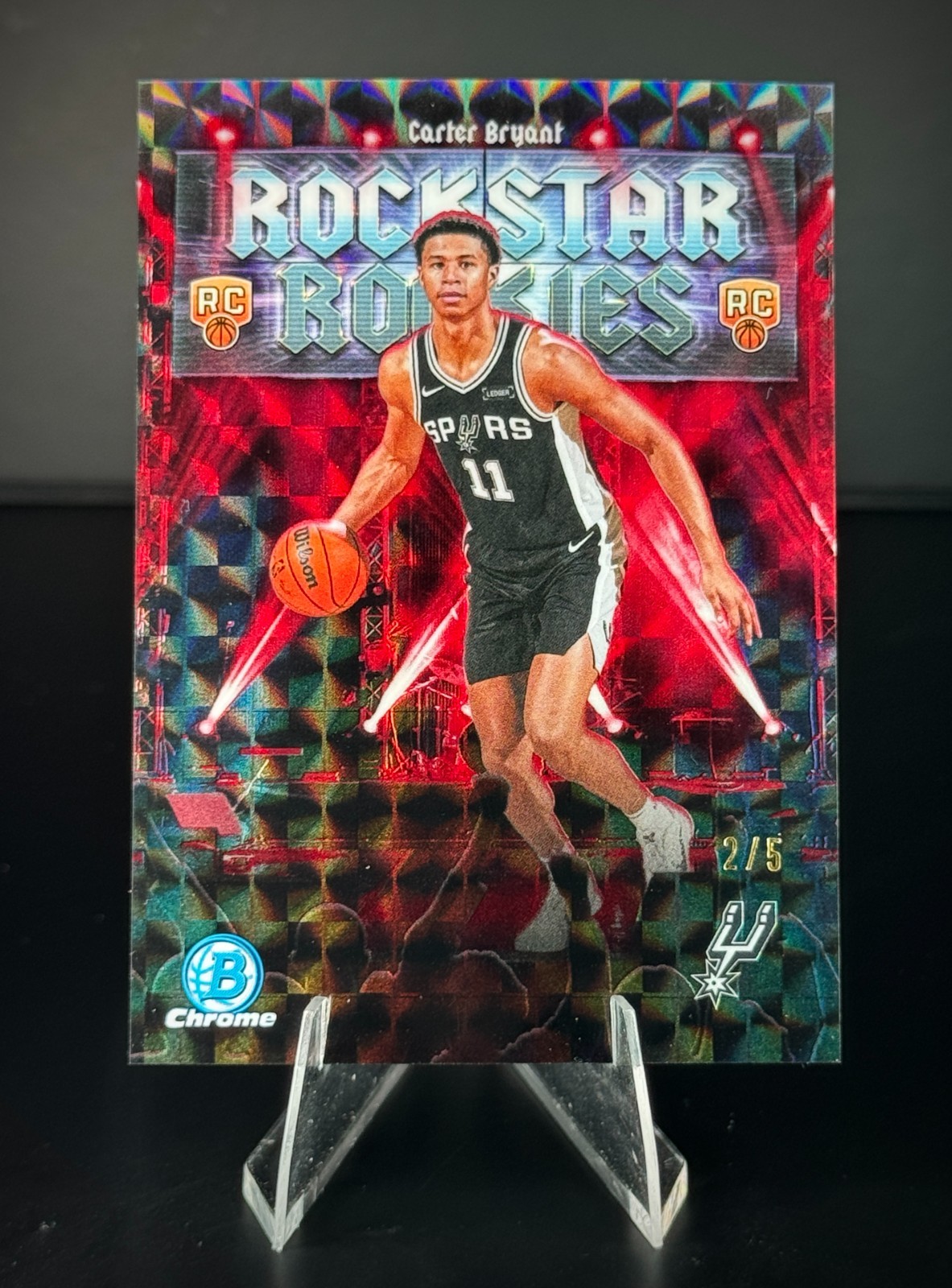 2025-26 Bowman Chrome - Carter Bryant RC Rockstar Rookies Red Geometric /5 Spurs 2025-26 Bowman Chrome - Carter Bryant RC Rockstar Rookies Red Geometric /5 Spurs
