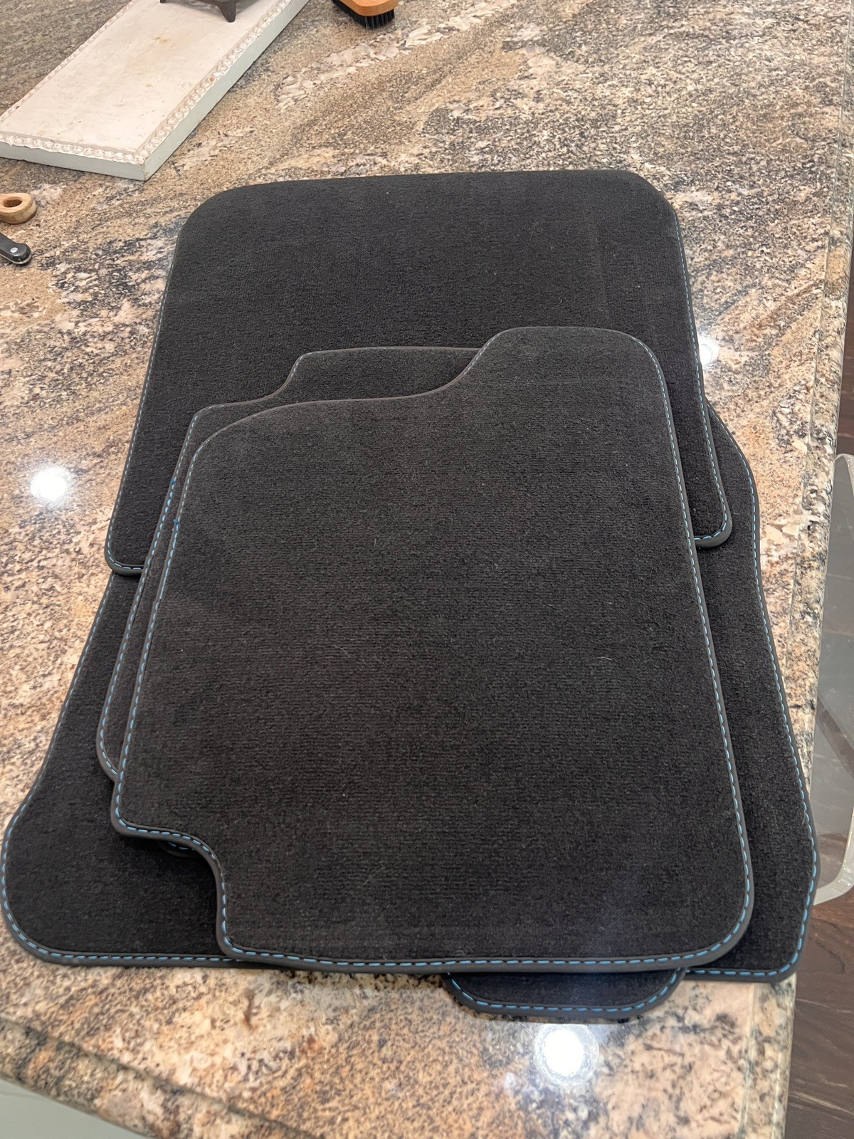 BMW M2 F87 Front & Rear Black Blue Stitching Floor Mat Set 2016 - 2020 OEM BMW M2 F87 Front & Rear Black Blue Stitching Floor Mat Set 2016 - 2020 OEM