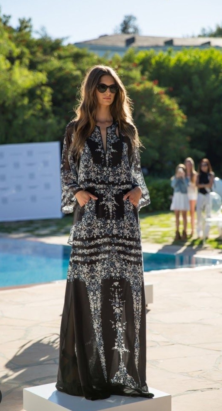 BCBG Max Azria Runway  Resort 2014  sheer draped sleeves botanical Dress Sz S