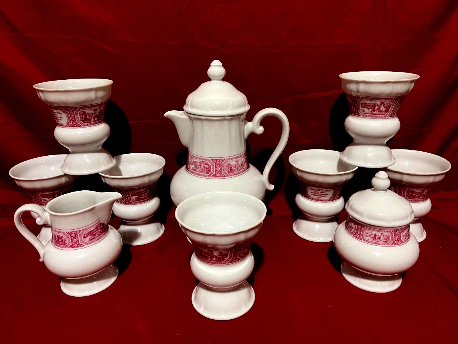 Heinrich Rudesheimer LOT Coffee/Tea Pot & Creamer & Sugar & Cups Germany Heinrich Rudesheimer LOT Coffee/Tea Pot & Creamer & Sugar & Cups Germany