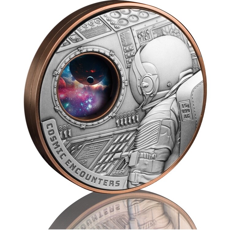 HUGE Samoa 2025 COSMIC ENCOUNTERS $1 ROTATING Silver Copper BiMetal—MINTAGE 250