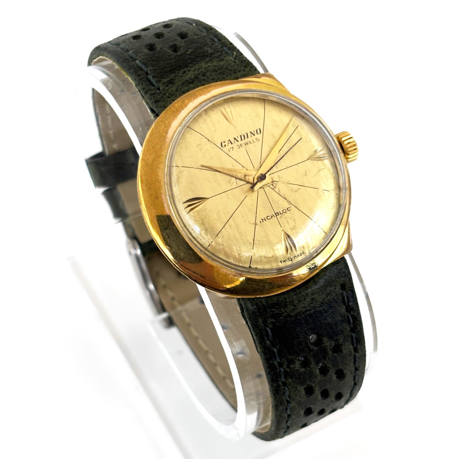 Vintage 1960s Candino Swiss Watch 33mm Asymmetric Case 17J Manual ETA 2390 Runs