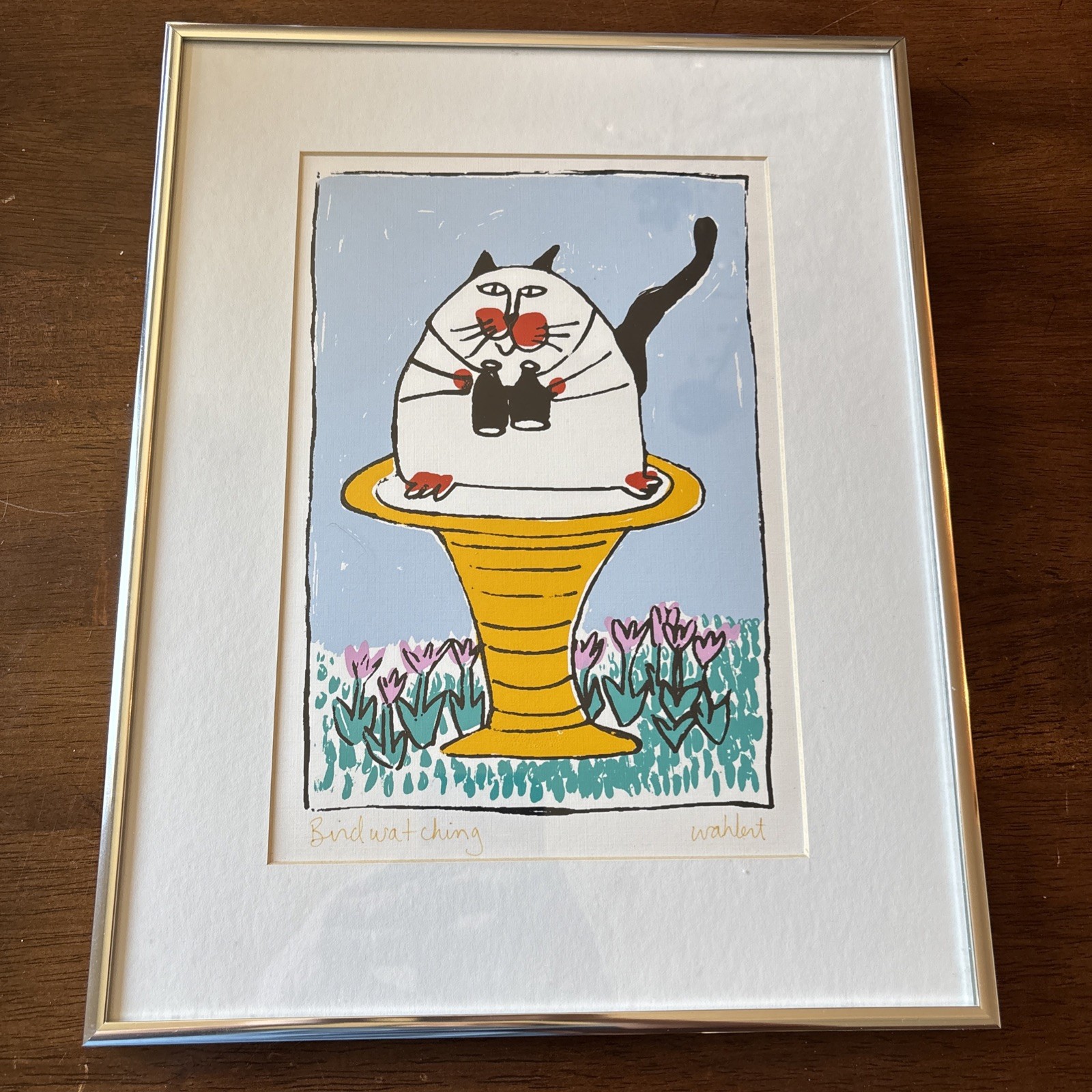 Martha Wahlert Signed “Bird Watching” Cat Art Print Serigraph Framed Martha Wahlert Signed “Bird Watching” Cat Art Print Serigraph Framed