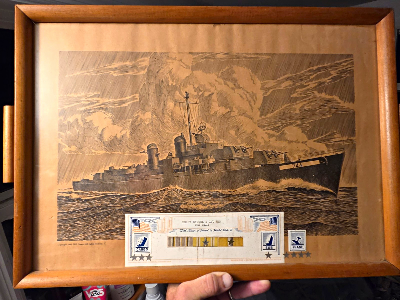 WWII US Navy Framed USS BLUE Print w/ Service Stars, & Ribbon, Veteran SAILOR WWII US Navy Framed USS BLUE Print w/ Service Stars, & Ribbon, Veteran SAILOR