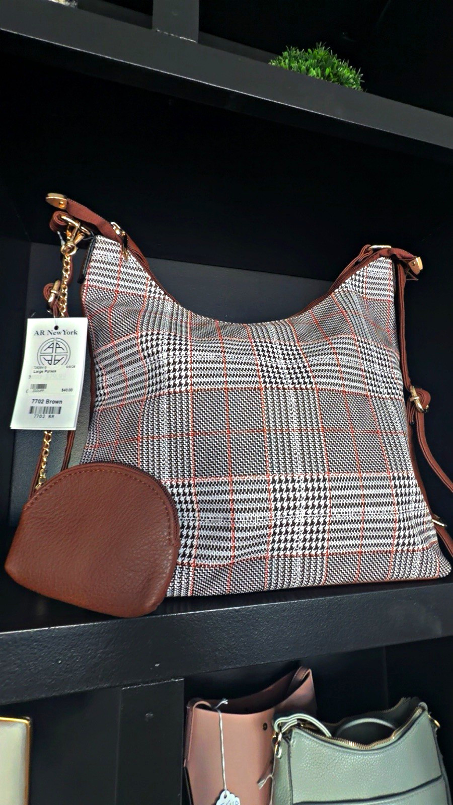 Women’s Plaid Large Crescent Shoulder Bag, Zip, Coin Purse, Women’s Plaid Large Crescent Shoulder Bag, Zip, Coin Purse,