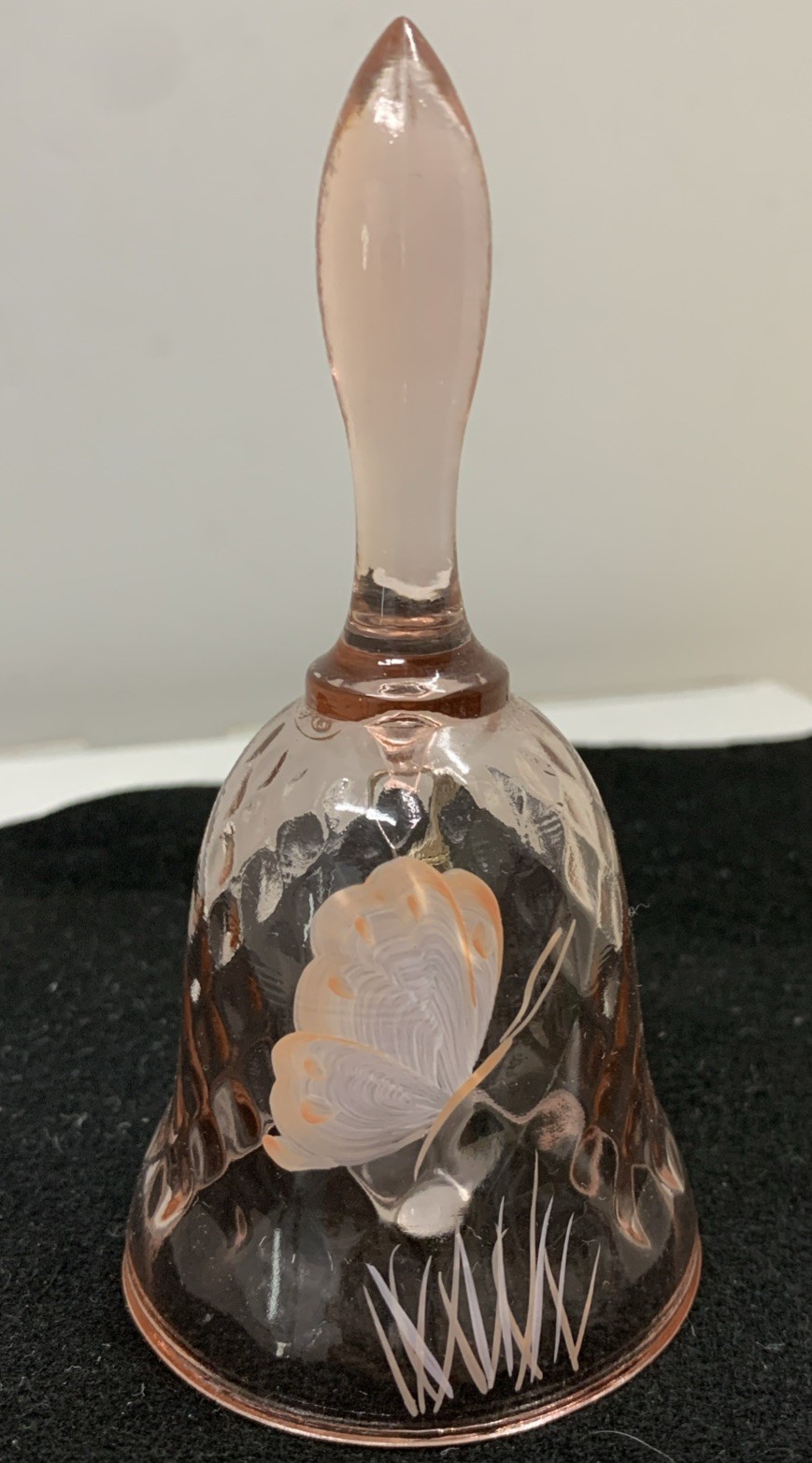 Vintage Fenton Signed Pink Diamond Optic Glass Bell Butterfly design Vintage Fenton Signed Pink Diamond Optic Glass Bell Butterfly design