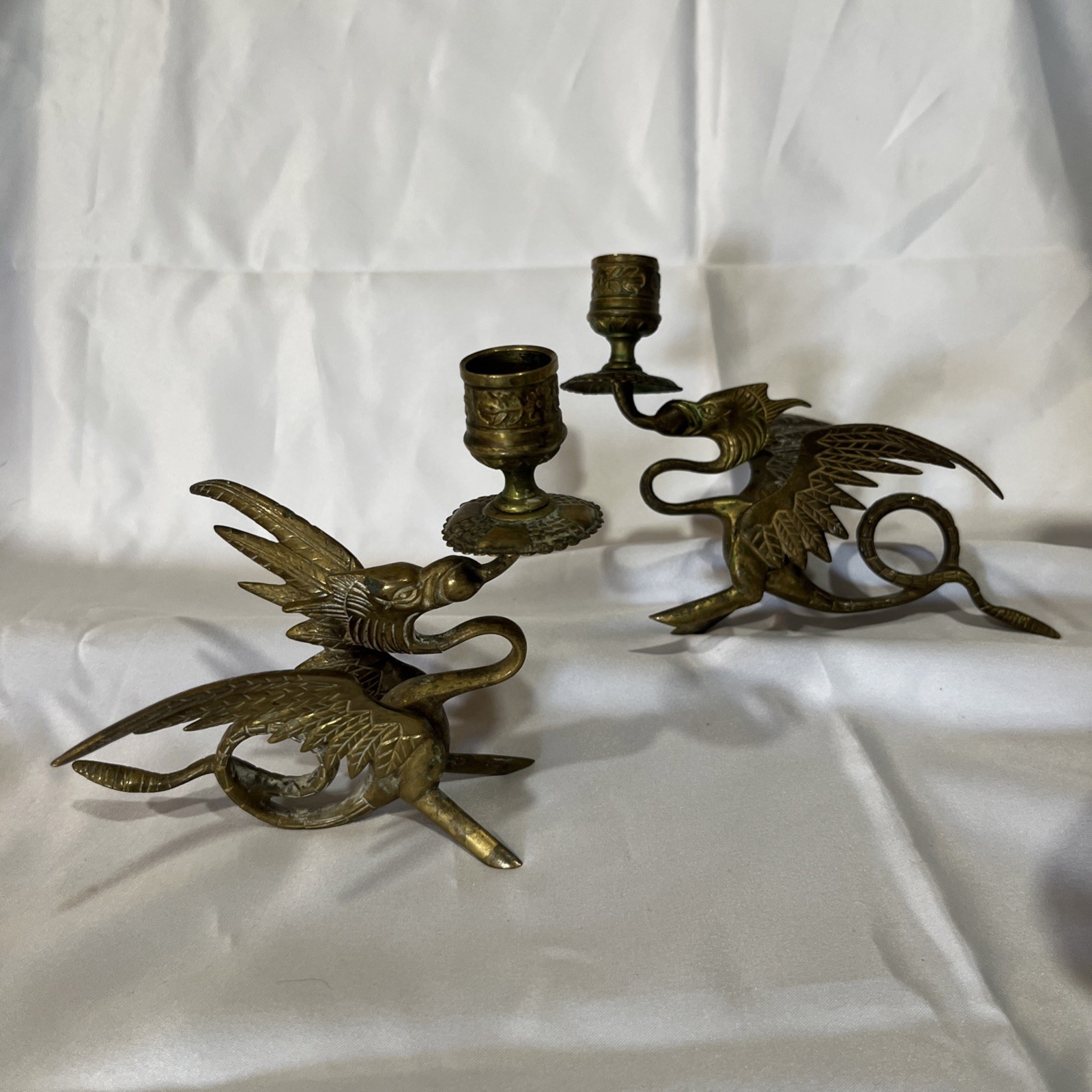 2 Antique Solid Brass Dragon Movable Legs