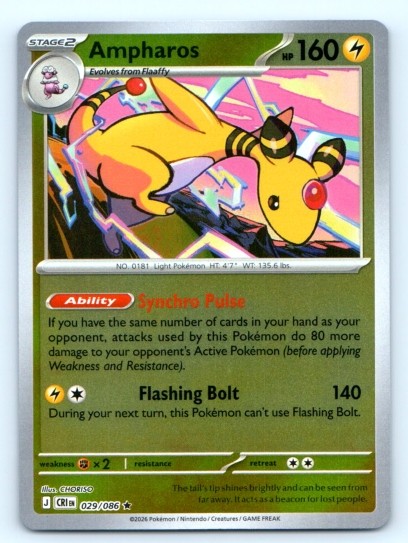 Pokémon TCG ~ Ampharos 029/086 ~ Reverse Holo English Near Mint