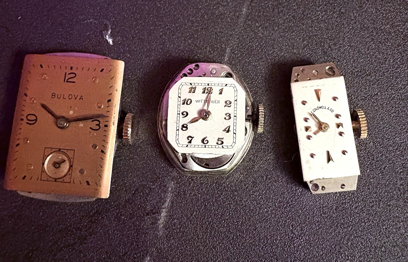 3 WORKING Vintage Watch Movements - Bulova, Wittnauer, Concord (JECaldwell & Co)