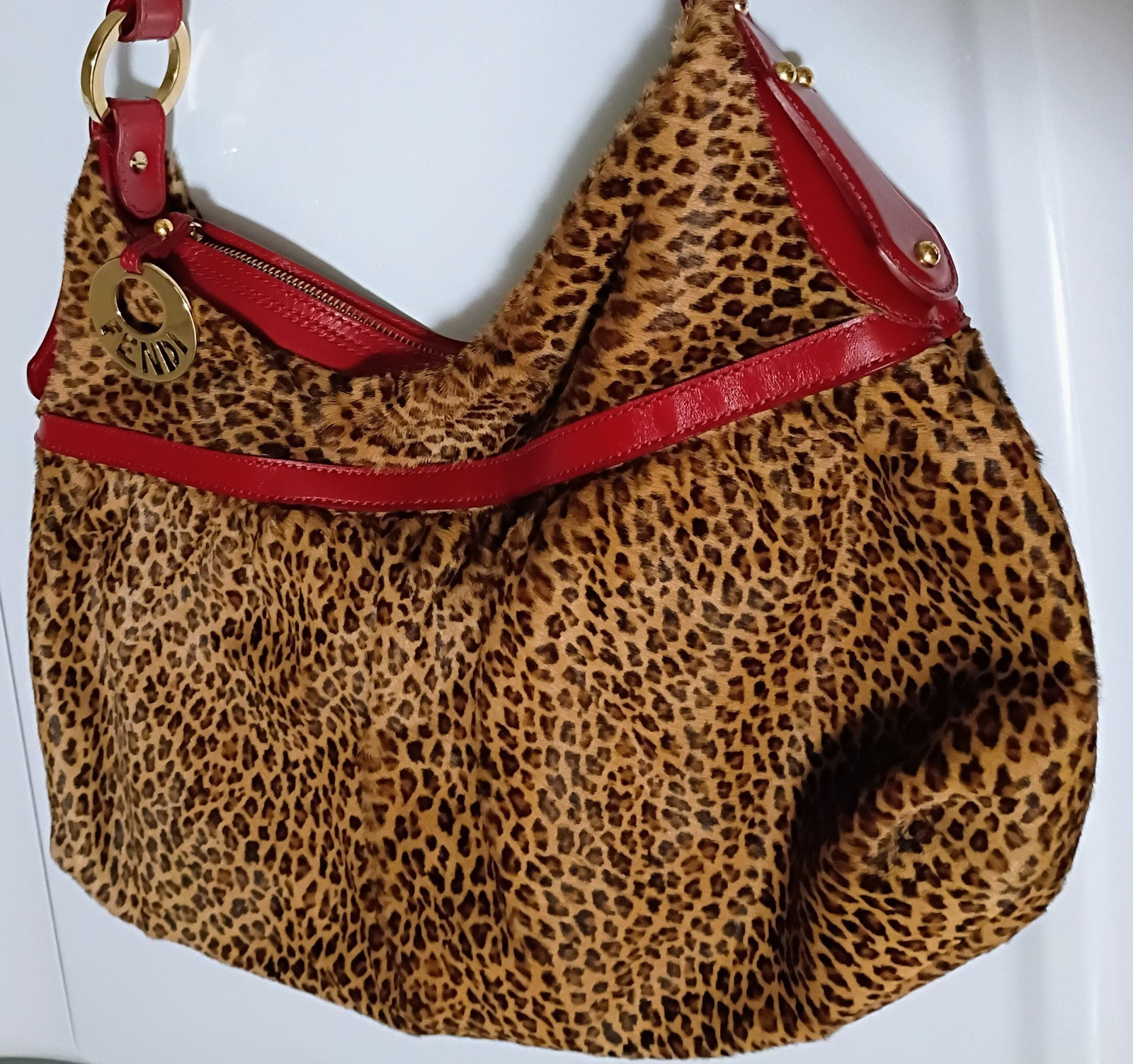 FENDI Leopard Print Pony hair Calfskin Chef Shoulder Bag
