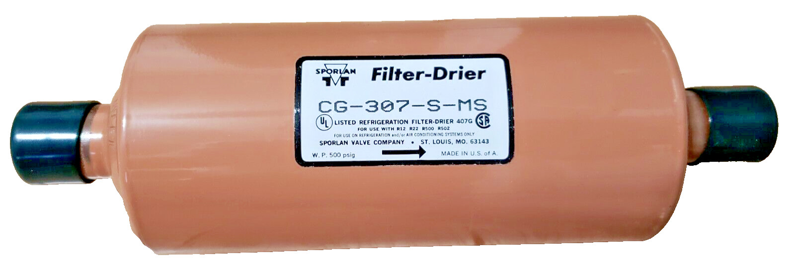 Sporlan CG-307-S-MS Filter-Drier 407G For Used With R12, R22, R500, R502 Sporlan CG-307-S-MS Filter-Drier 407G For Used With R12, R22, R500, R502