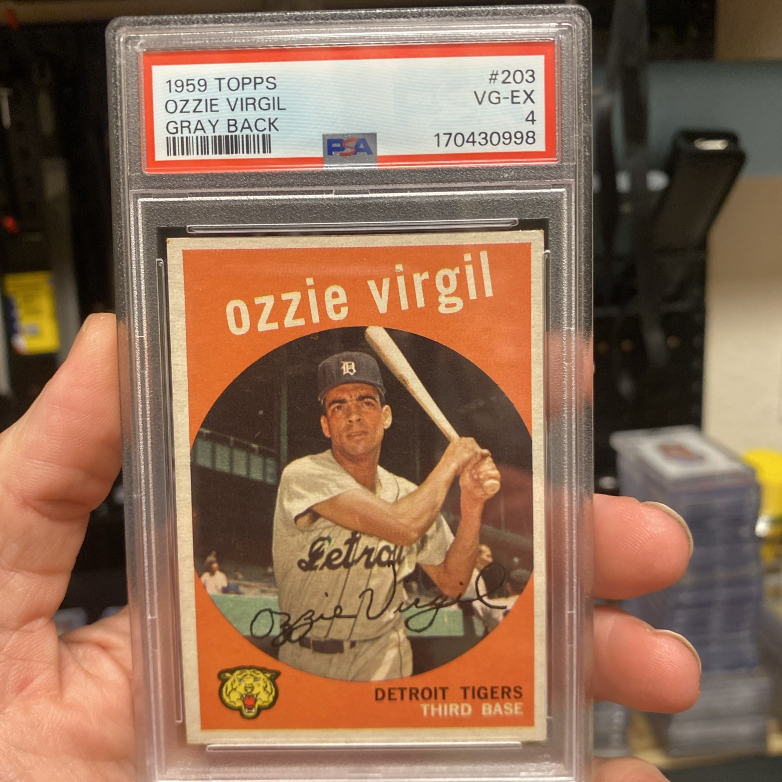 1959 Topps - Ozzie Virgil #203 Gray Back; Name Misspelled as Ossie on Back PSA 4 1959 Topps - Ozzie Virgil #203 Gray Back; Name Misspelled as Ossie on Back PSA 4