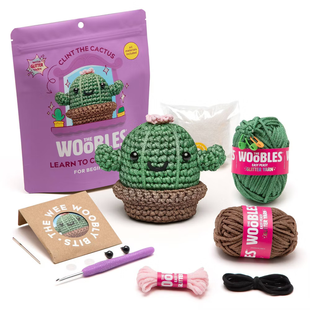The Woobles Clint the Cactus with Glitter Yarn Crochet Kit
