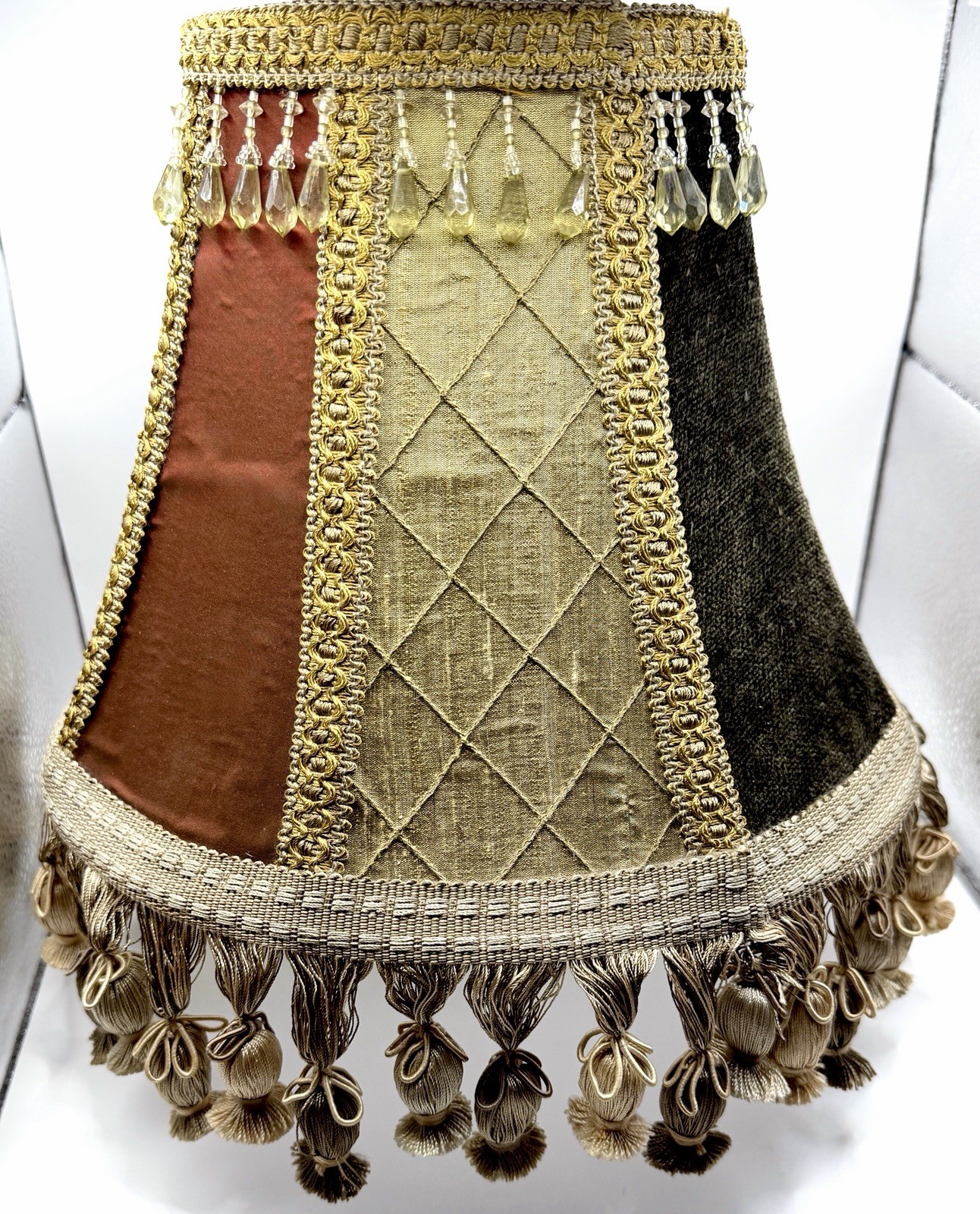 Vintage Victorian Style Fabric Bell Lamp Shade Panels Tassel Fringe
