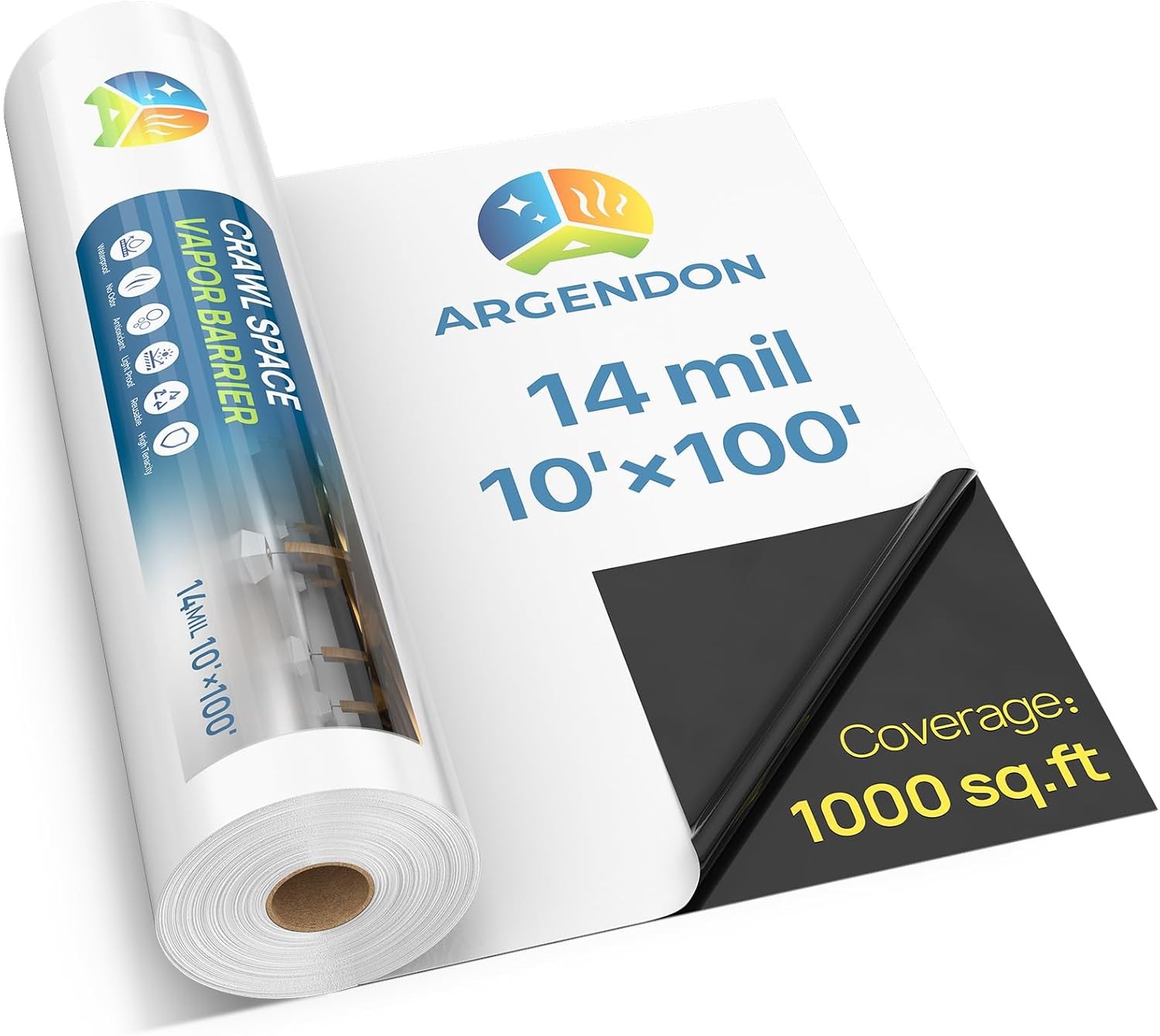 Argendon 14 Mil Vapor Barrier for Crawl Space 10\'x 100\'Plastic Sheeting Covering