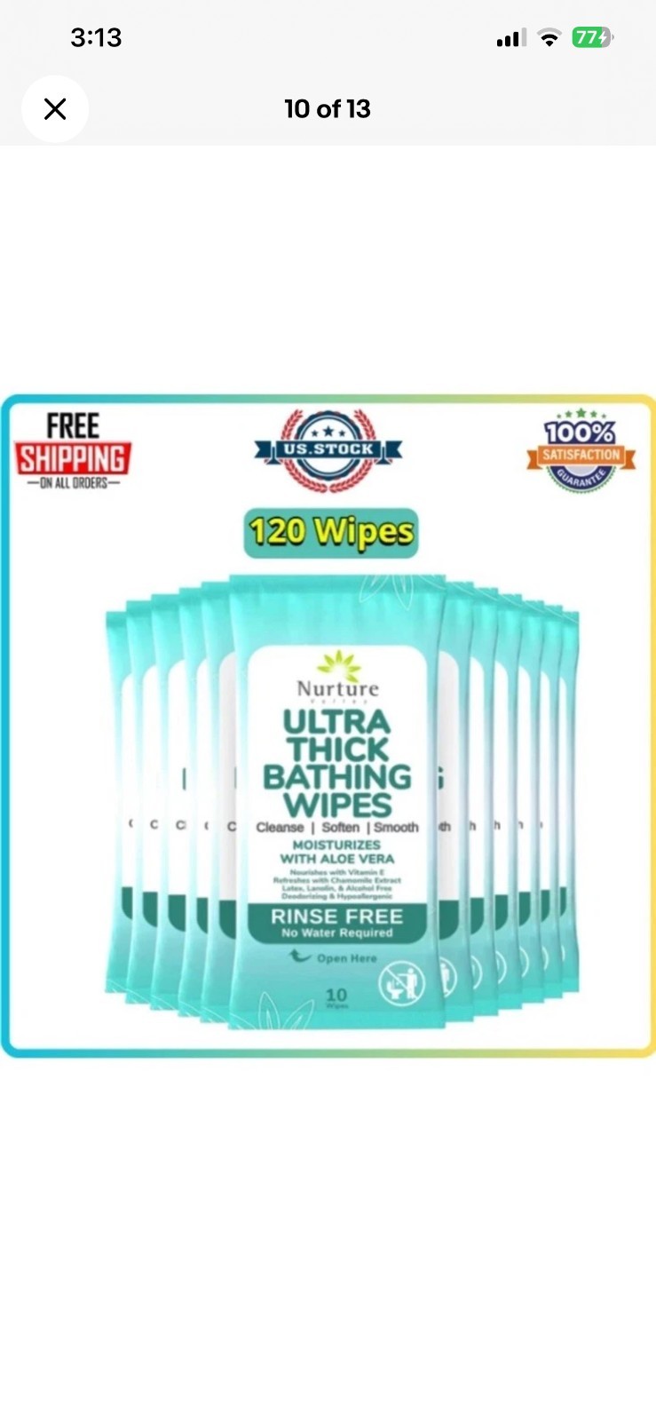 Nurture XL Ultra Thick Body Wipes for Adults w/Aloe - 120 Extra Large Disposable