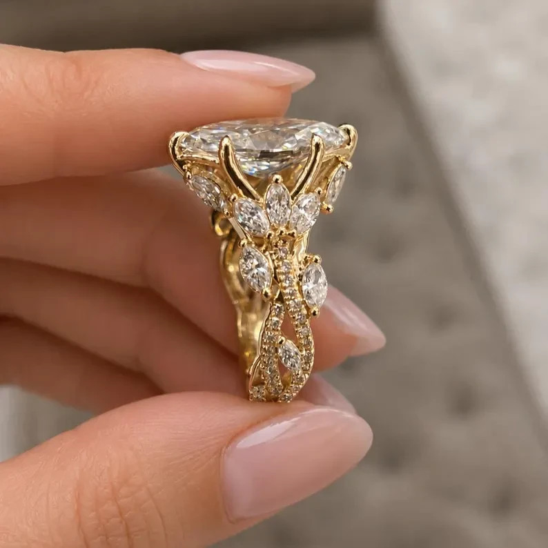 4.60CT Marquise-Cut VS Lab Grown Diamond Solitaire Wedding Ring Yellow Gold 14K