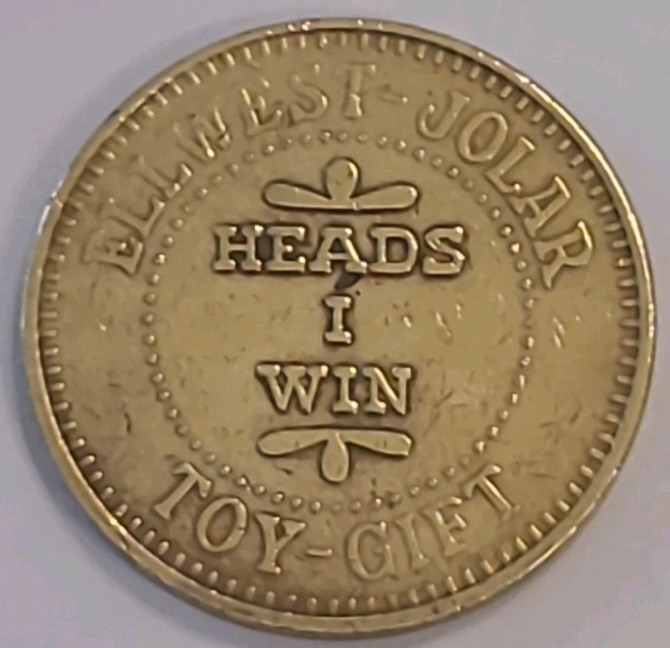 Vintage Ellwest Jolar Amusement Center Token- Heads I Win Tails I Lose Brass...