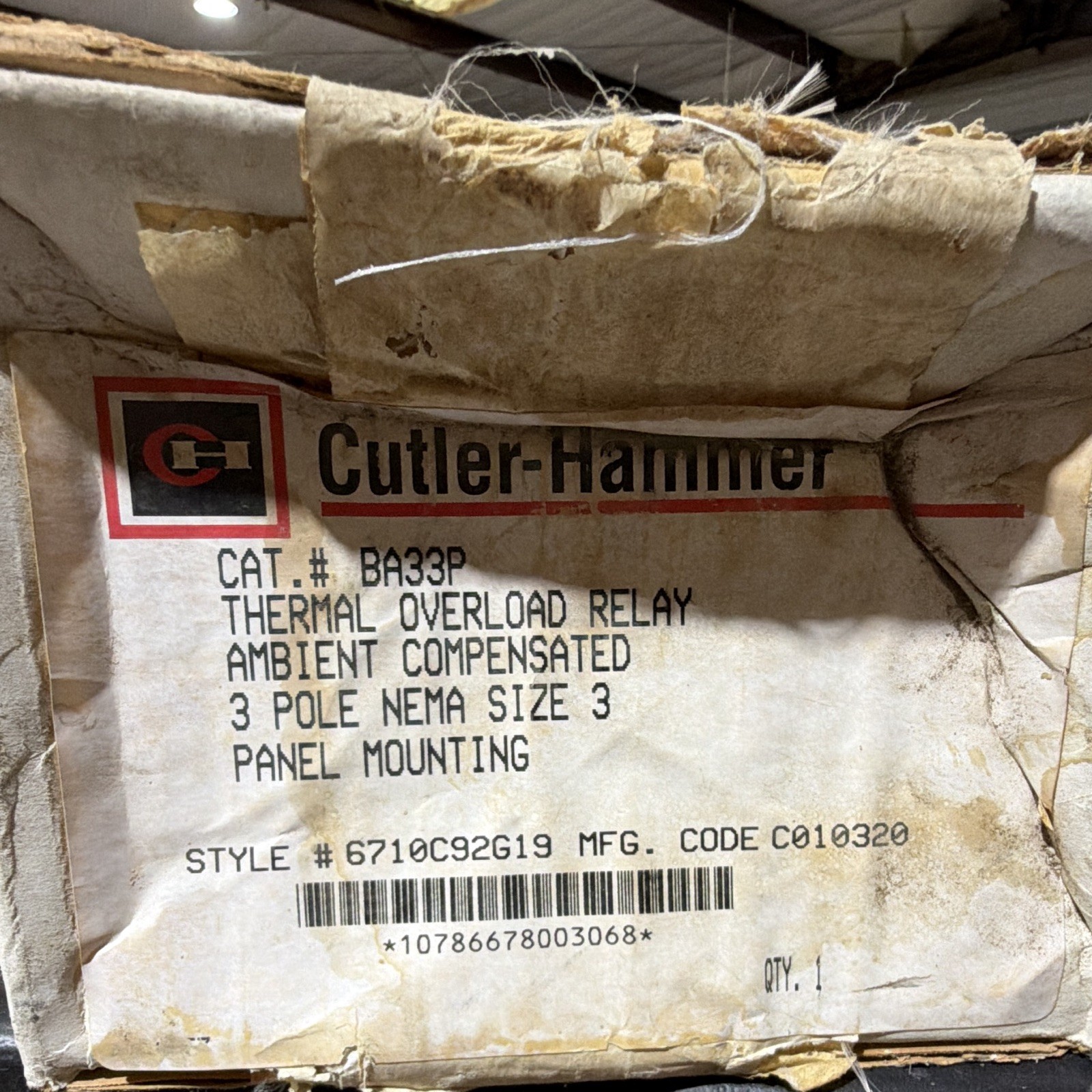 Cutler-Hammer BA33P Thermal Overload Relay Ambient Compensated 3 Pole Panel Cutler-Hammer BA33P Thermal Overload Relay Ambient Compensated 3 Pole Panel