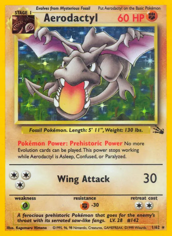 Aerodactyl - 1/62 - Pokemon Fossil Unlimited Holo Rare Card WOTC NM