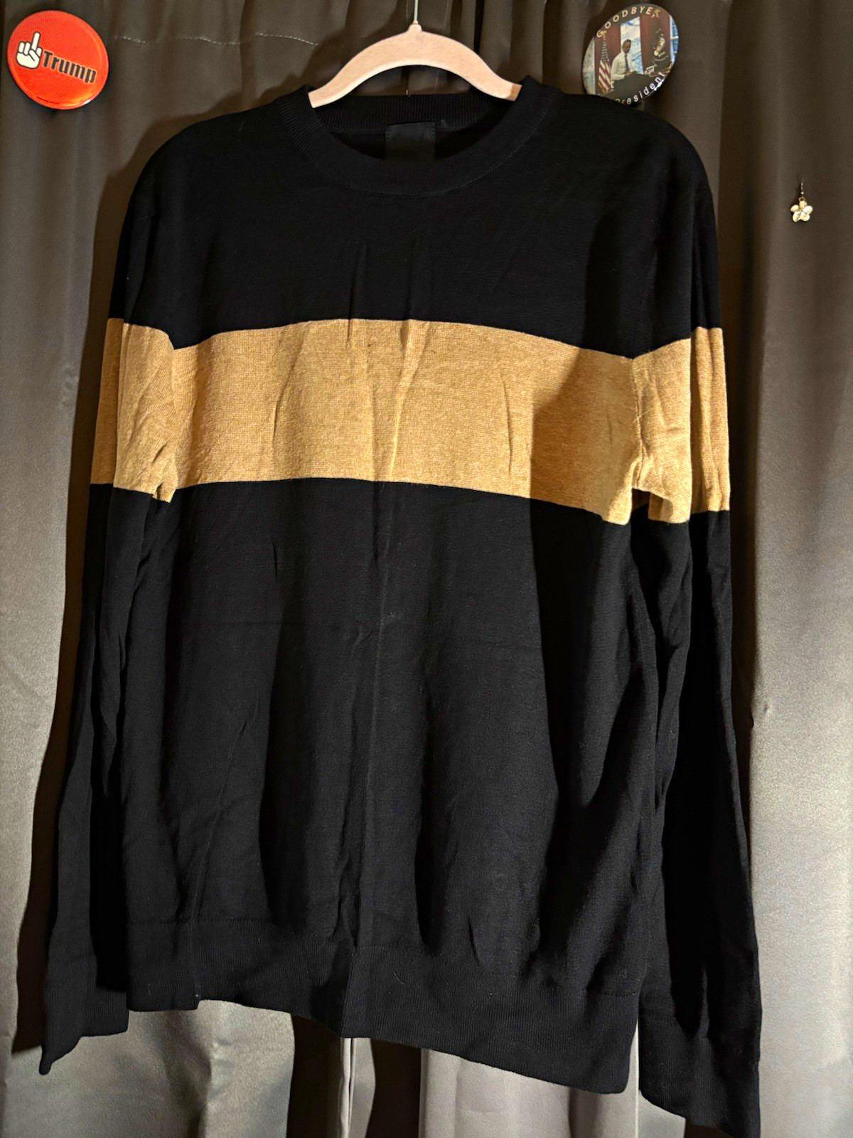 H&M Men’s L Black/Beige Striped Crew Neck Long Sleeve Cotton-Modal Sweater