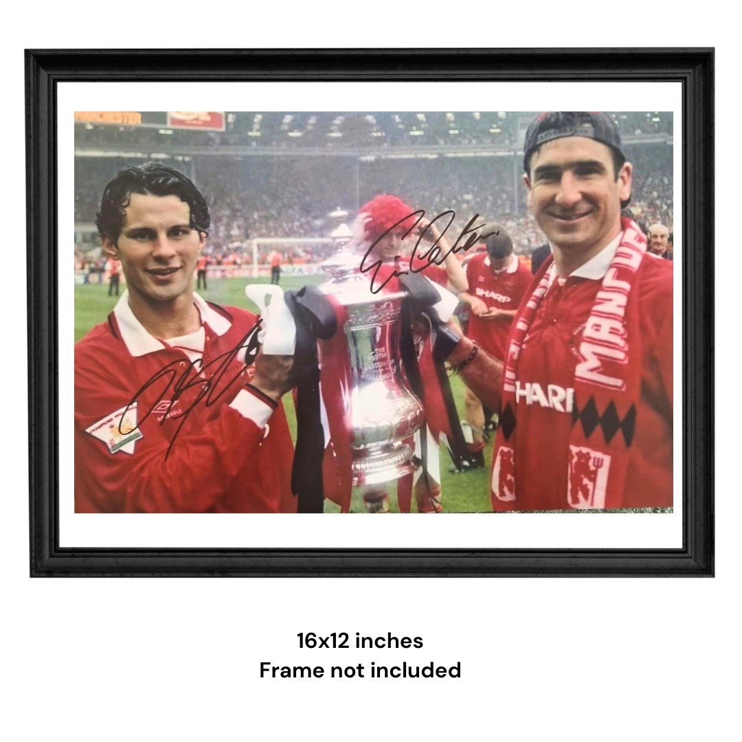 Eric Cantona & Ryan Giggs Hand Signed Man Utd A3 Photo PSA Approved Card & COA