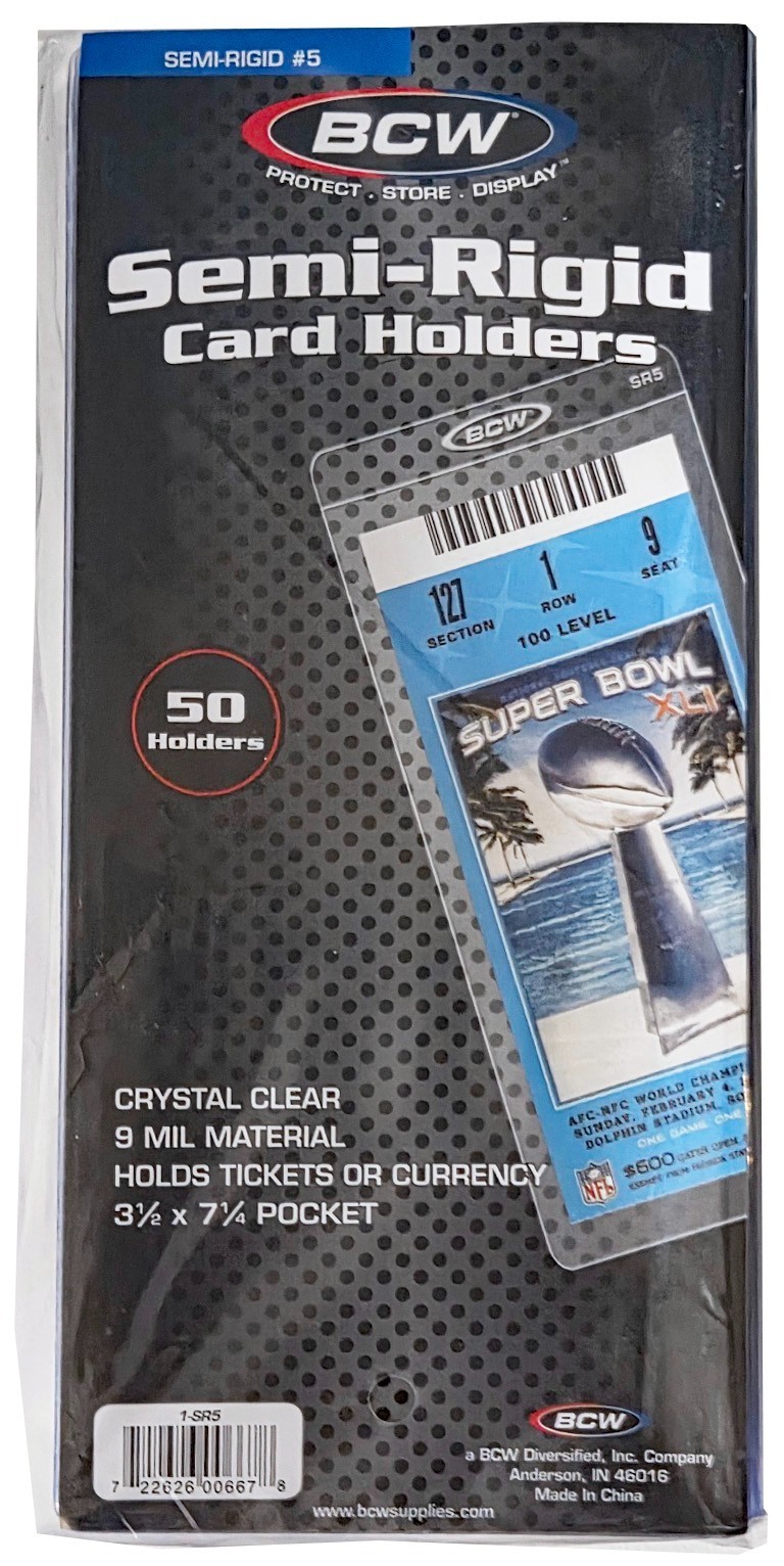 50 BCW Semi Rigid Ticket Holders stub currency concert sports event 3.5x 7.25 50 BCW Semi Rigid Ticket Holders stub currency concert sports event 3.5x 7.25