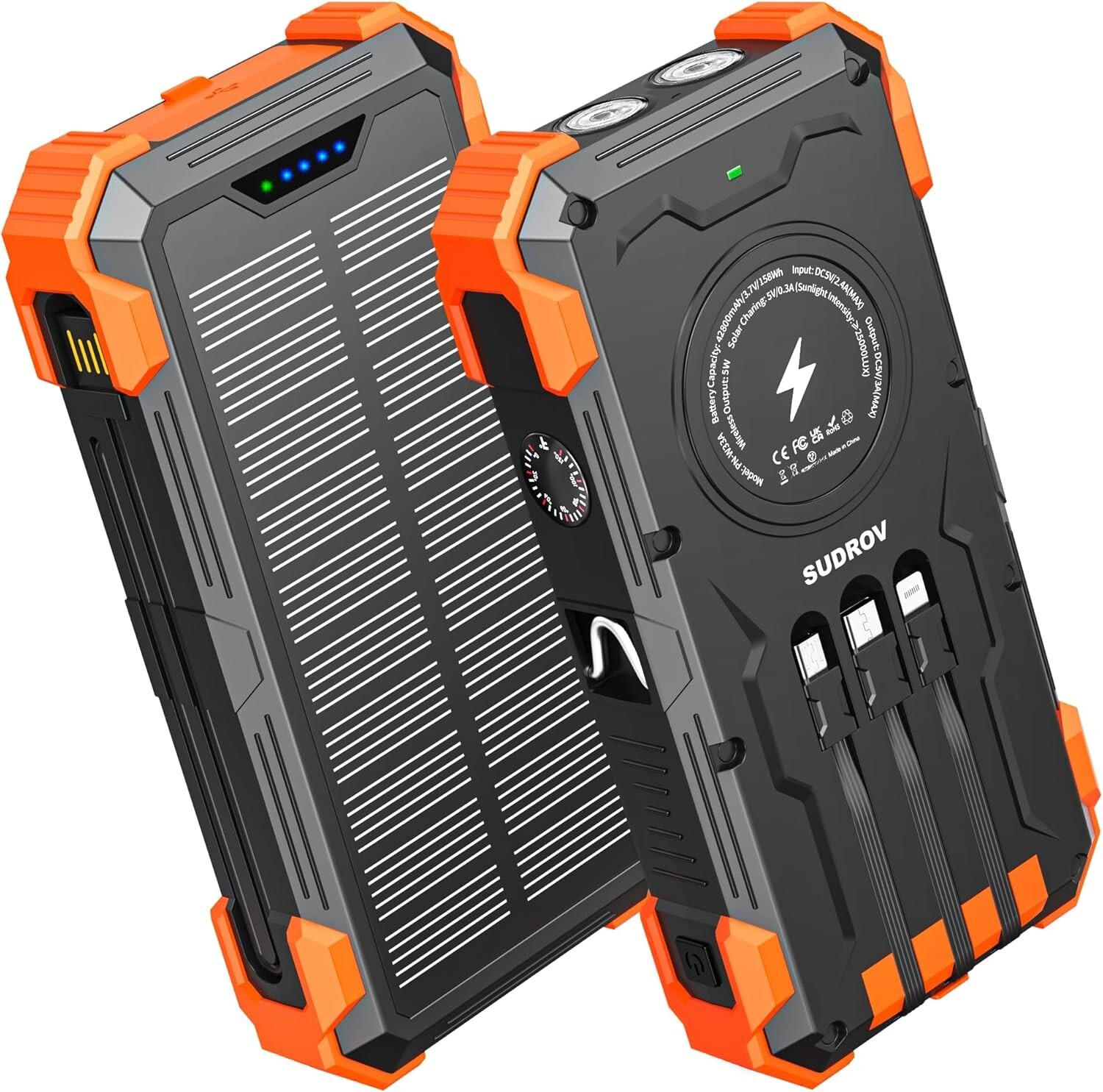 Open Box Solar Charger Power Bank, 42800mAh Wireless Portable Charger