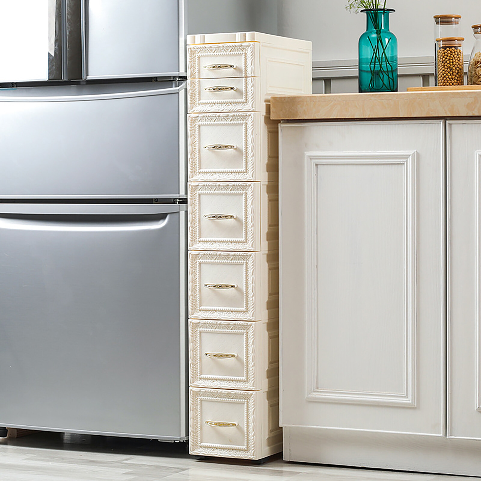 Large Capacity Bathroom Floor Cabinet Narrow Tall Slim Storage Sandwich Cabinet