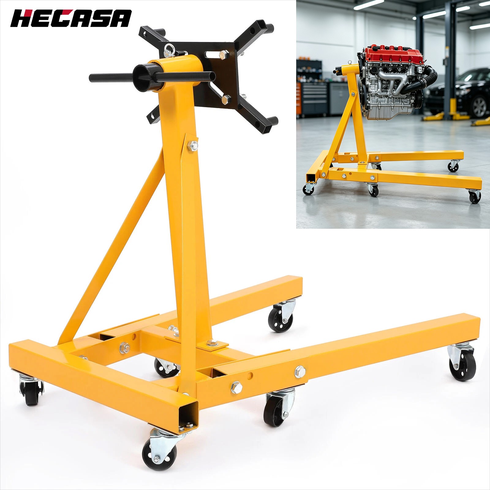 2000lb Steel Adjustable Engine Stand Folding Motor Hoist Dolly Mover Auto Repair