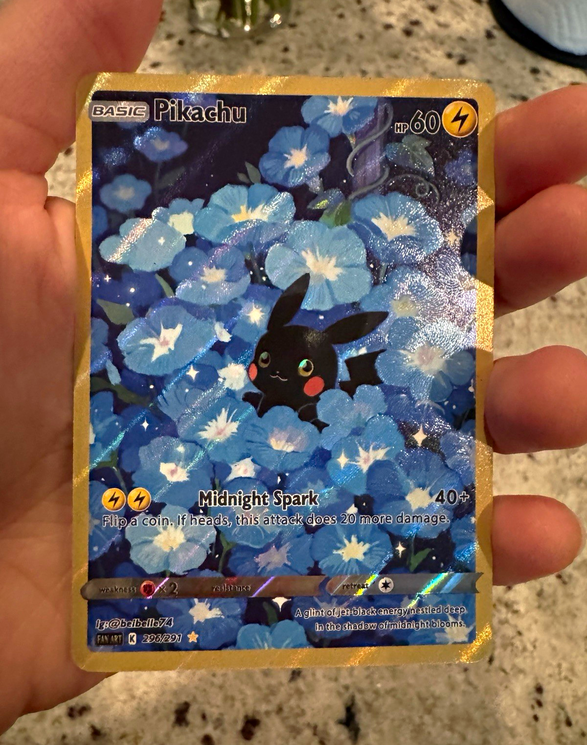 Pokemon NON official TCG Pikachu 296/291 Midnight Spark 60 HP Holo Custom Card Pokemon NON official TCG Pikachu 296/291 Midnight Spark 60 HP Holo Custom Card