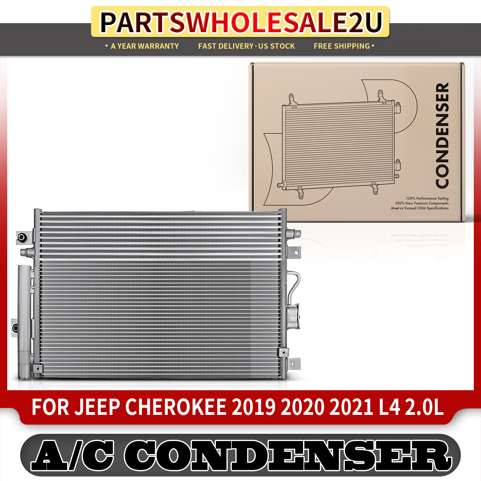 A/C Condenser with Receiver Drier for Jeep	Cherokee 2019- 2021 2.0L 68399029AA