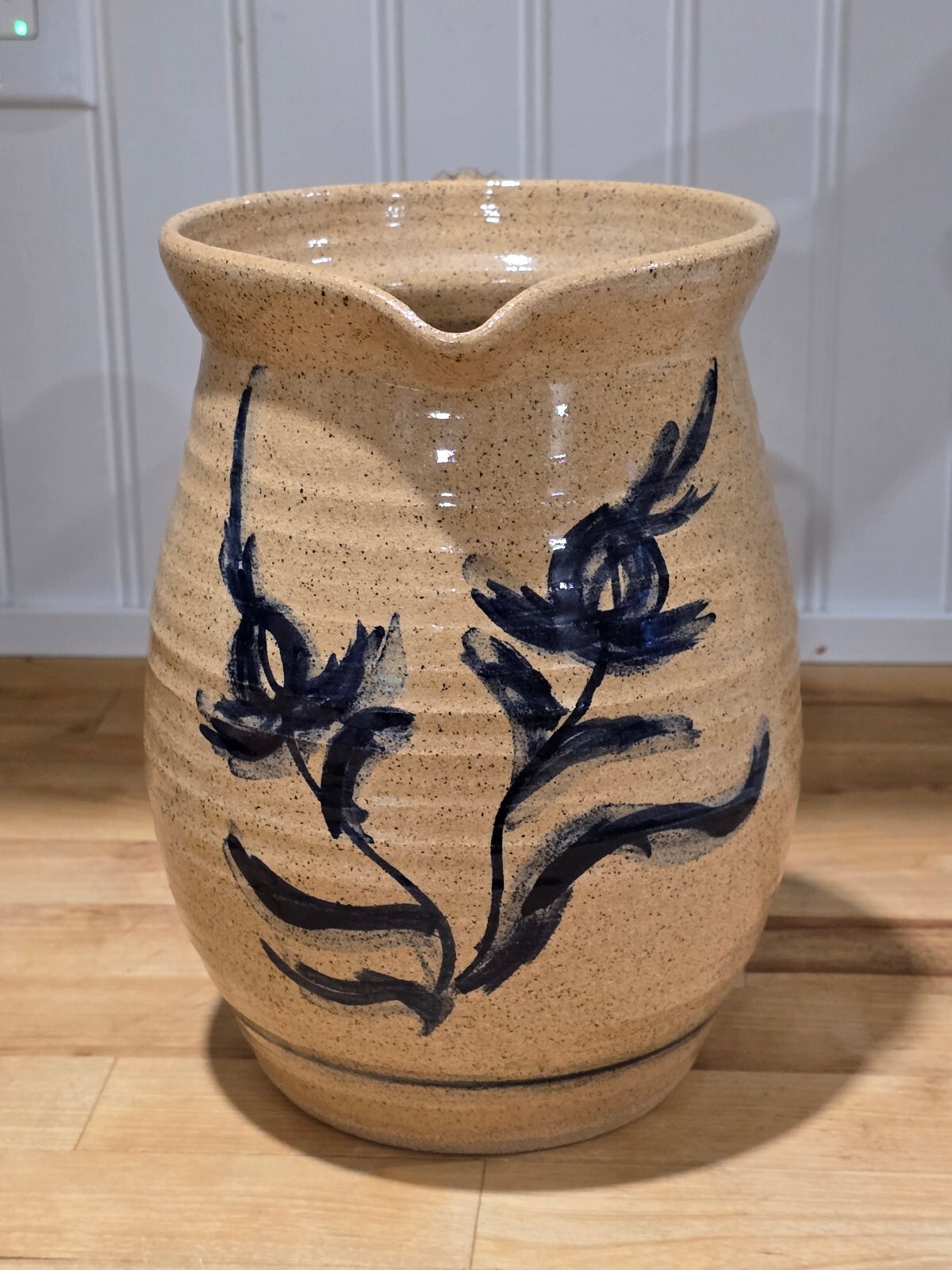 Vtg Graziano Studio Art Pottery Salt Glazed Stoneware Pitcher Cobalt Blue Floral Vtg Graziano Studio Art Pottery Salt Glazed Stoneware Pitcher Cobalt Blue Floral