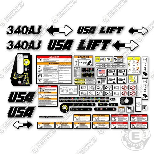 Custom USA Upgrade Fits JLG 340AJ Decal Kit Boom Lift - Aftermarket Kit Custom USA Upgrade Fits JLG 340AJ Decal Kit Boom Lift - Aftermarket Kit