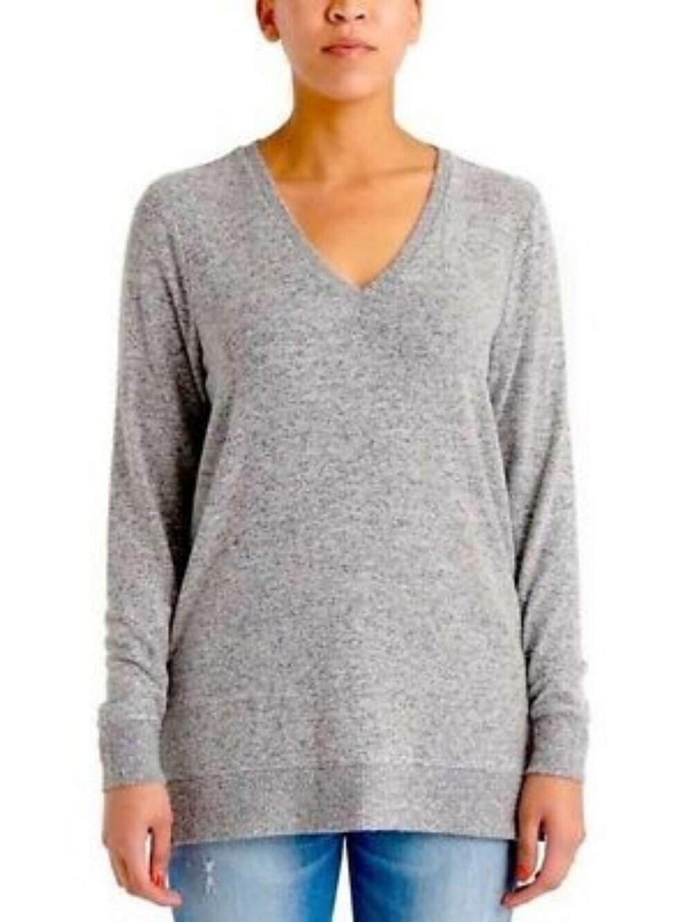 Lucky Brand Women’s V-Neck Tunic Sweater Gray Marled Knit Small