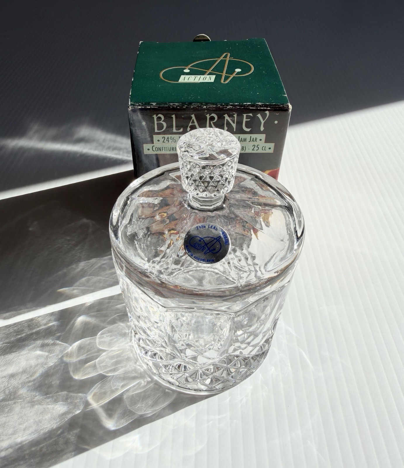 Vintage Blarney 24% Lead Crystal Covered Jam Jar/ Candy Dish Made In Yugoslavia Vintage Blarney 24% Lead Crystal Covered Jam Jar/ Candy Dish Made In Yugoslavia