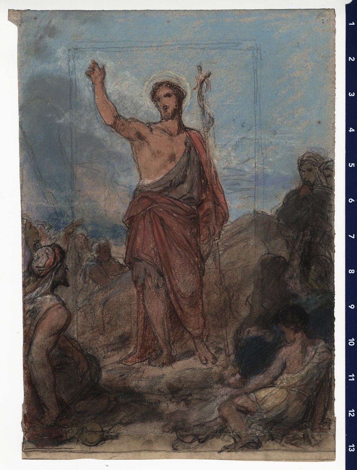 c. 1880's John the Baptist Preaching in Wilderness Pastel attrib. ÉDOUARD BAILLE