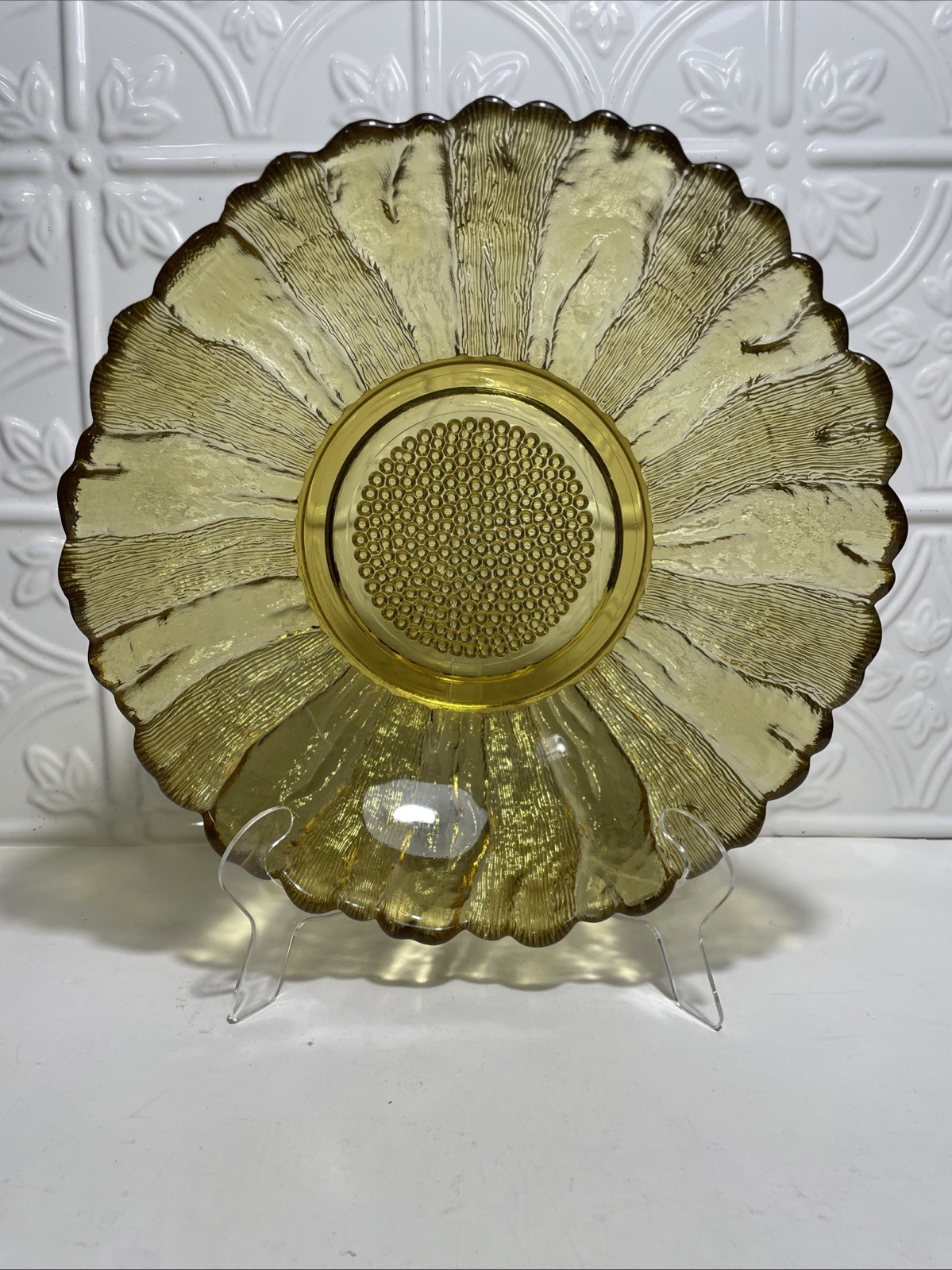 Vtg Anchor Hocking Amber Glass Sunflower Serving Bowl 10” Mid Century Modern EUC