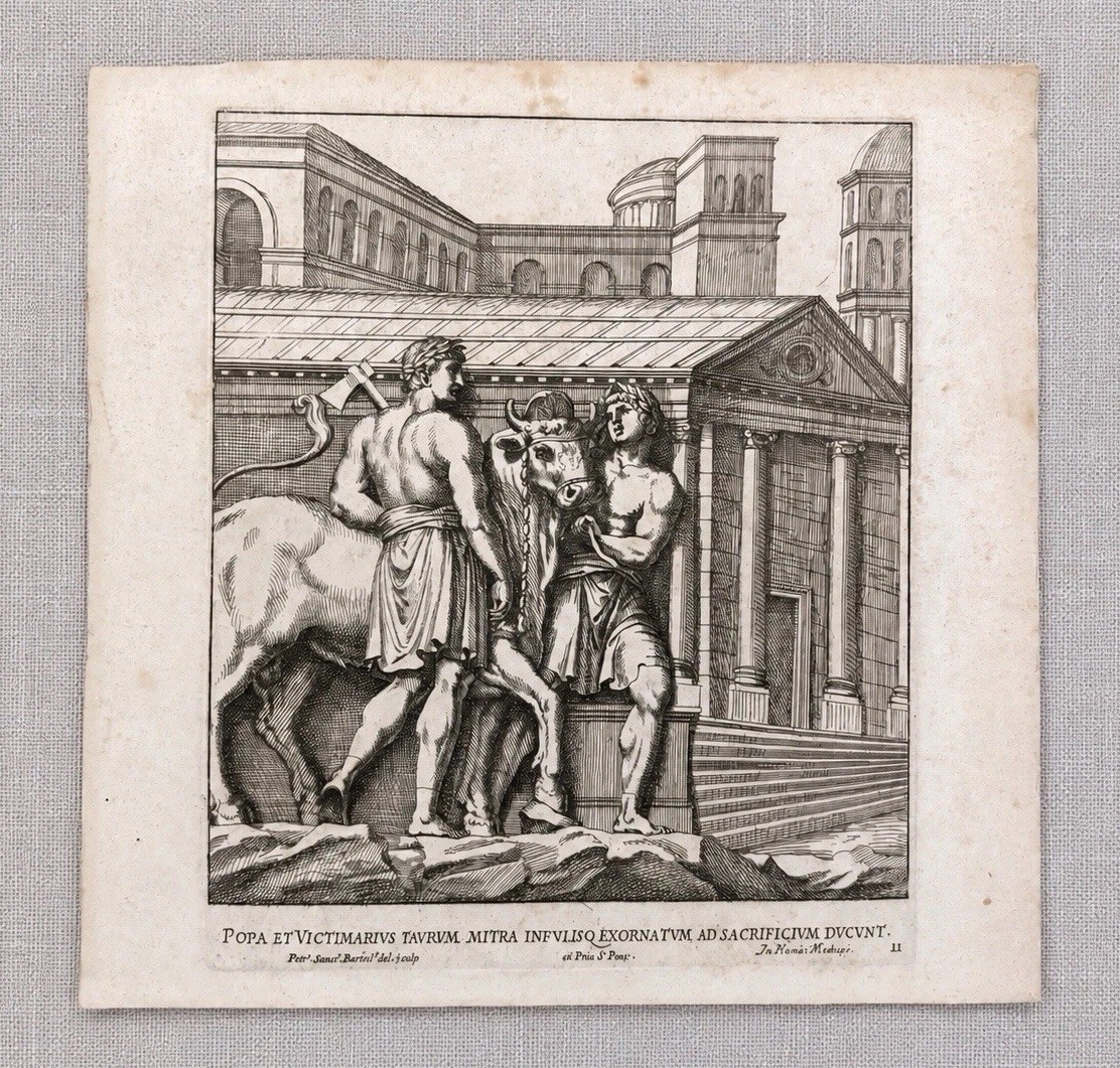 17thC Copper Engraving 1677 Plate 11 Bull Pietro Santi Bartoli Roman Sacrifice 17thC Copper Engraving 1677 Plate 11 Bull Pietro Santi Bartoli Roman Sacrifice
